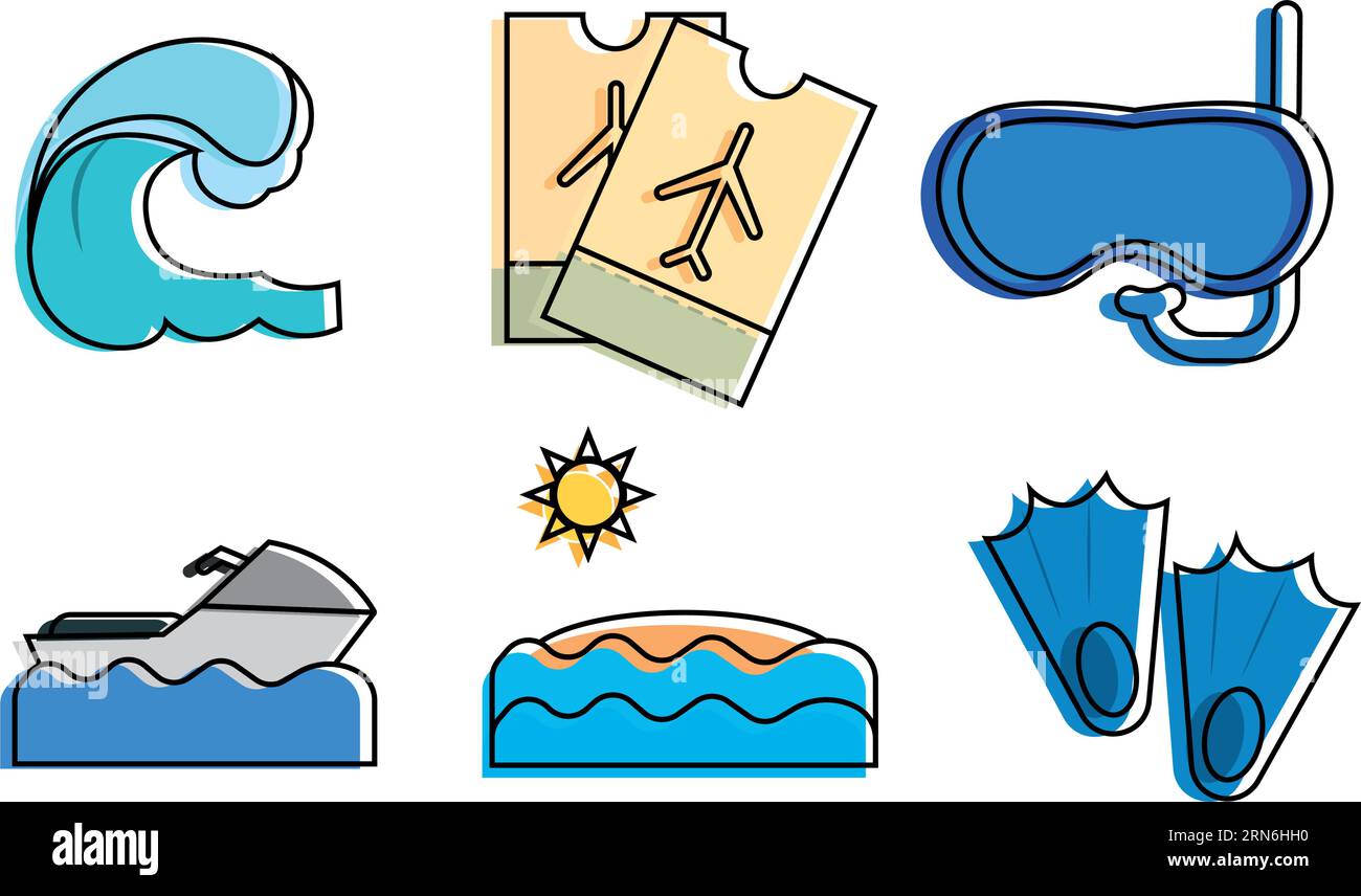 Satz farbiger Sommer-Skizzensymbole Vektor Stock Vektor