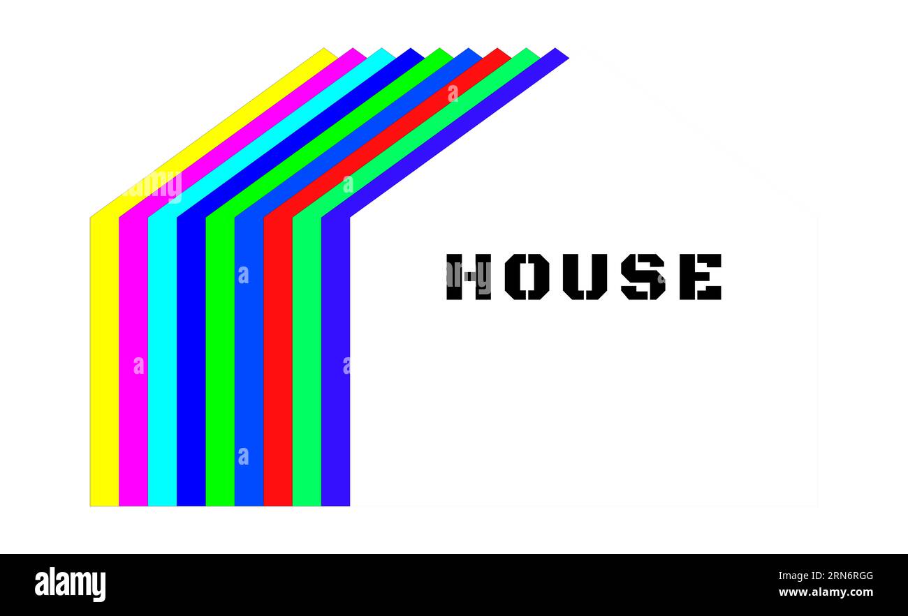 Haus, Gebäude, geometrisches Symbol, Silhouetten von Gebäuden, Sofortbild. Ein wichtiges Logo, das die Idee von Zuhause in der Synthese repräsentiert. Grafik Stockfoto