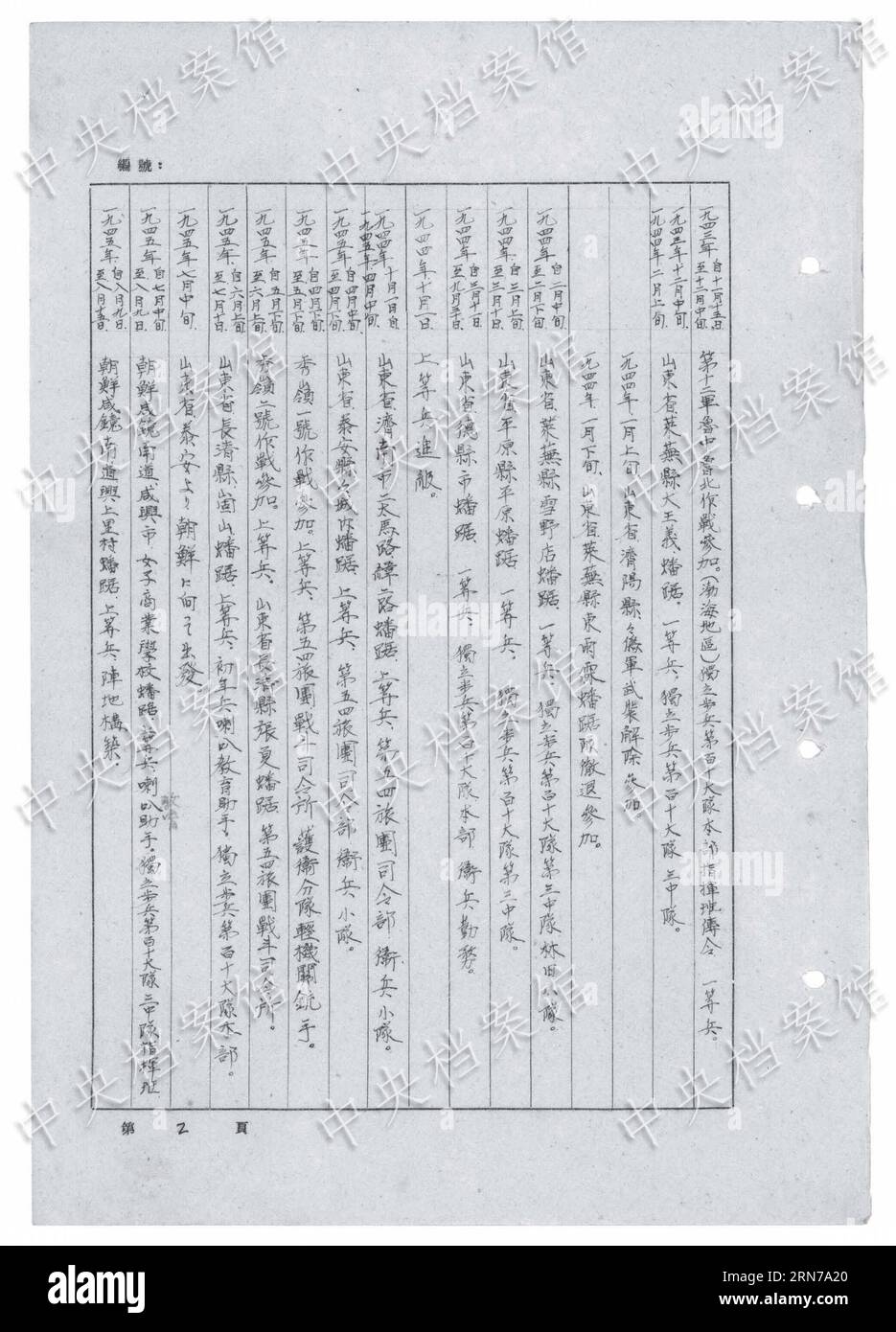 (150829) -- PEKING, 29. Aug. 2015 () -- Foto veröffentlicht am 29. Aug. 2015 von der Staatsarchivverwaltung Chinas auf ihrer Website zeigt einen Auszug aus dem handschriftlichen Geständnis des japanischen Kriegsverbrechers Masao Kanazawa. Das neunzehnte in einer Reihe von 31 handschriftlichen Geständnissen japanischer Kriegsverbrecher, die online veröffentlicht wurden, zeigt Masao Kanazawa, der sich 1943 dem japanischen Angriffskrieg gegen China anschloss und im August 1945 gefangen genommen wurde. Masao Kanazawa war von 1943 bis zu seiner Gefangennahme im August 1945 in der Provinz Shandong stationiert. Er tötete chinesische Bürger brutal über fi Stockfoto