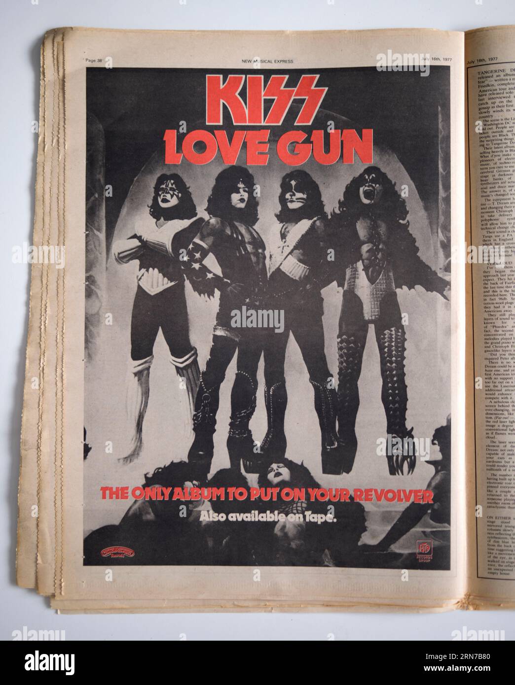 1970er Jahre Werbespot für Love Gun Album von Kiss in The NME Music Paper Stockfoto