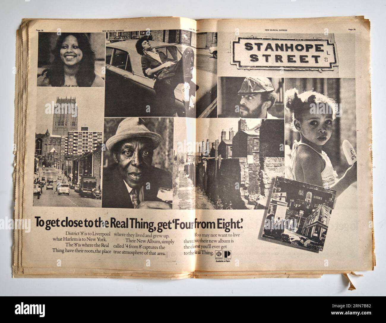 1970er-Werbespot für das Album 4 from 8 von The Real Thing in The NME Music Paper Stockfoto