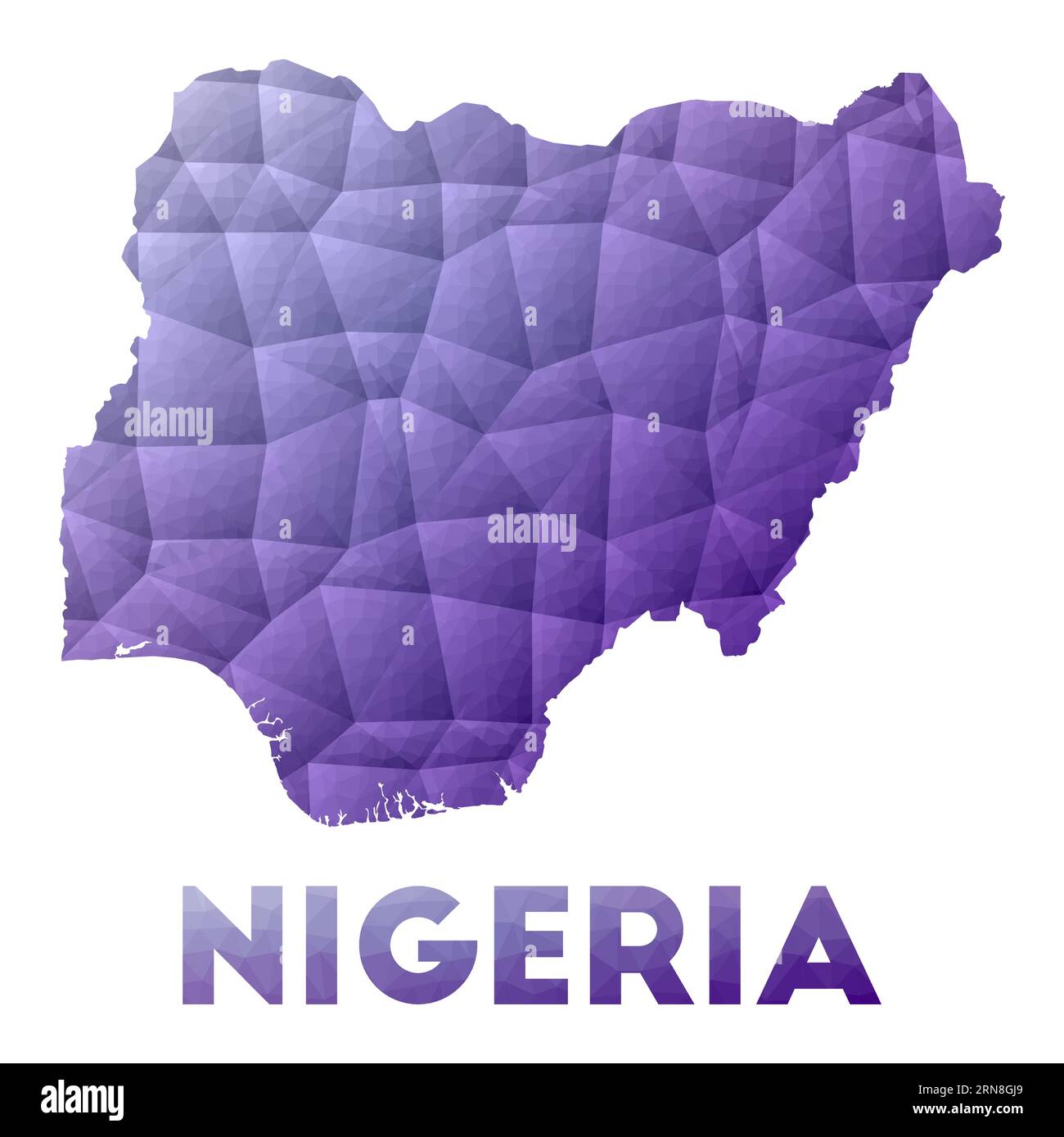 Karte von Nigeria. Abbildung des Landes mit niedrigem Poly. Violettes geometrisches Design. Polygonale Vektorillustration. Stock Vektor