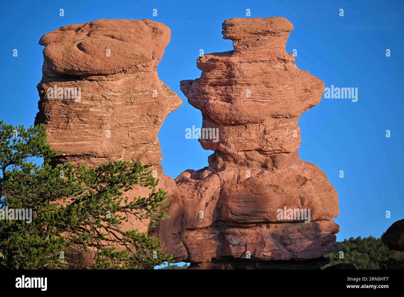 Garden of the Gods Colorado - Colorado Springs State Park & National Natural Landmark - früher Red Rock Corral - geologische Felsformationen Stockfoto