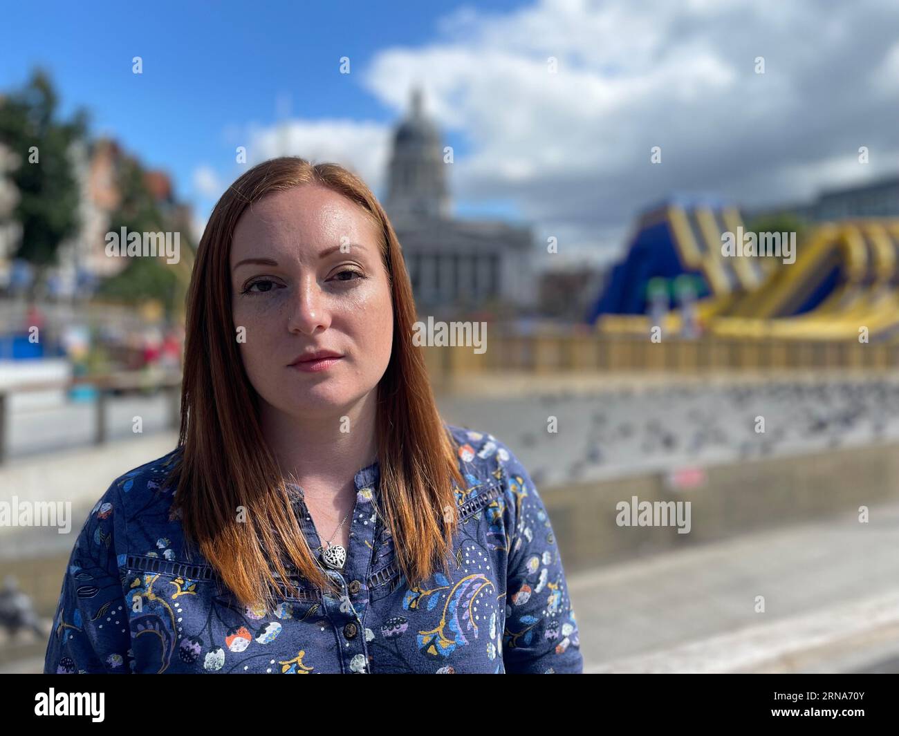 Felicity Benyon, eine verletzte Mutter, die vom Nottingham University Hospitals NHS Trust (NUHT) als Opfer von Fahrlässigkeit in Nottingham gesprochen wurde. Bilddatum: Mittwoch, 30. August 2023. Stockfoto