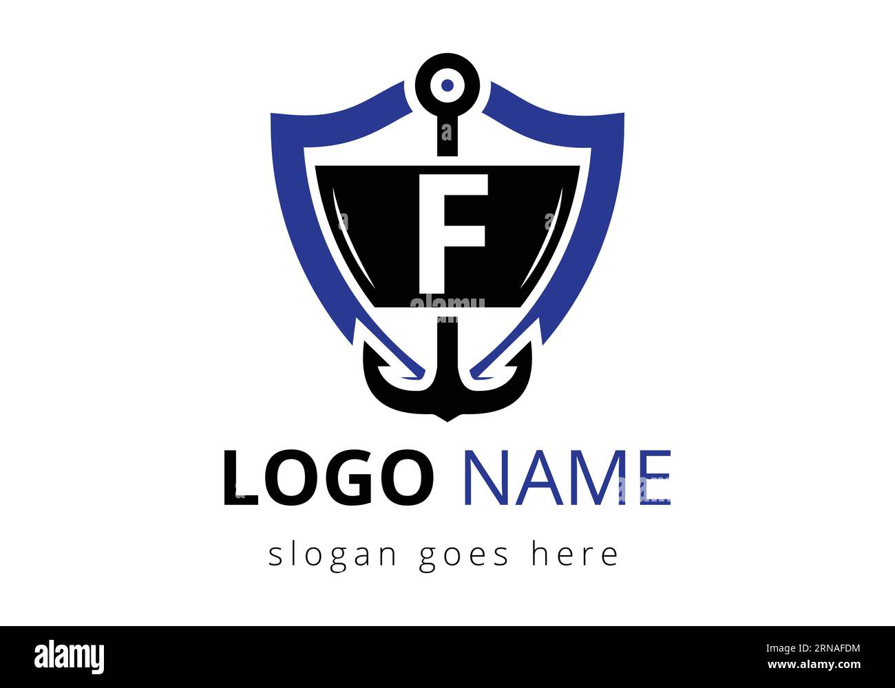 Design-Vorlage für Buchstabe F mit Ankerlogo. Marine, Segelboot Logo Stock Vektor
