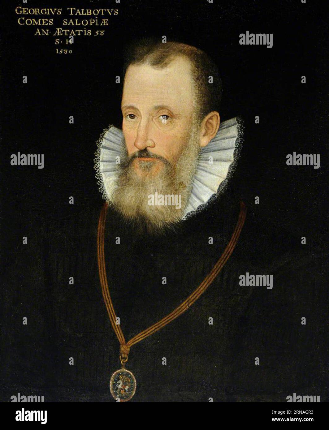 George Talbot, 6. Earl of Shrewsbury (1528–1590) (nach English School 1580) 1580 von Rowland Lockey Stockfoto