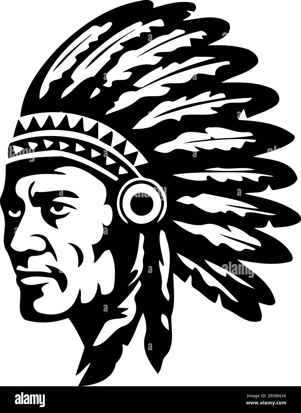 Gesicht des indischen Mannes mit Kopfschmuck in schwarz-weißer minimalistischer Vektorillustration Stock Vektor