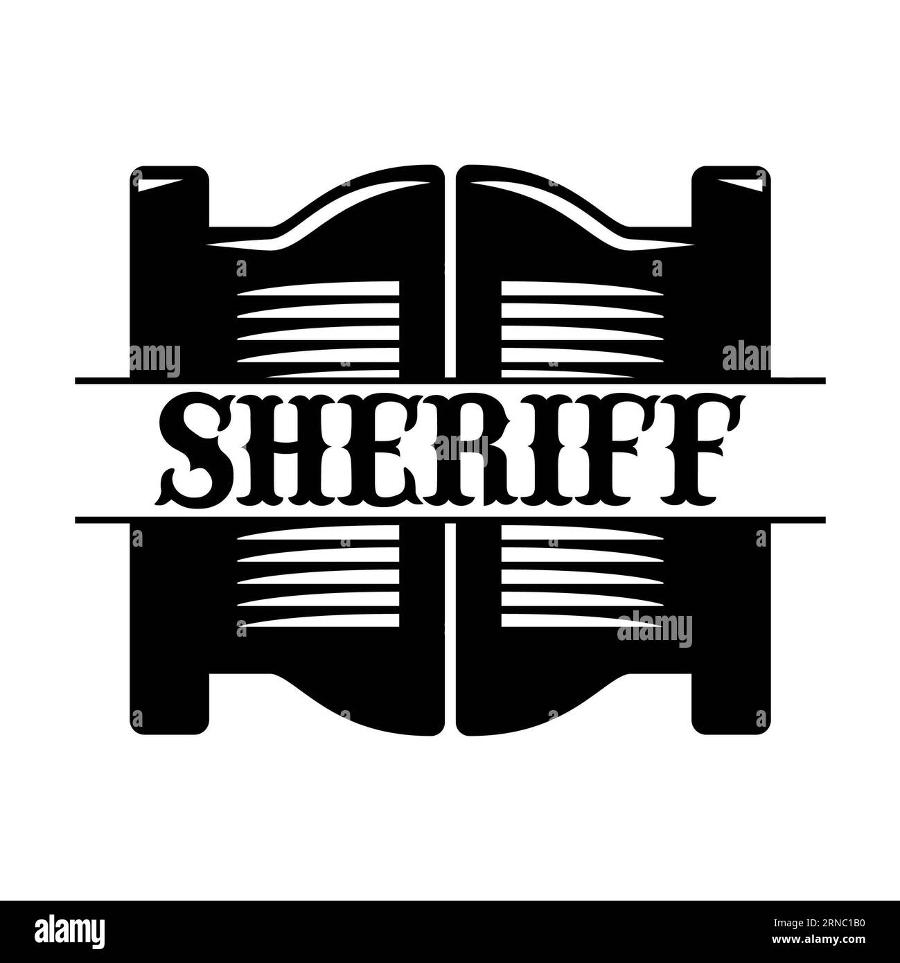 Sheriff-Monogramm mit westlicher Schriftart auf weißem Hintergrund. Isolierte Abbildung. Stockfoto