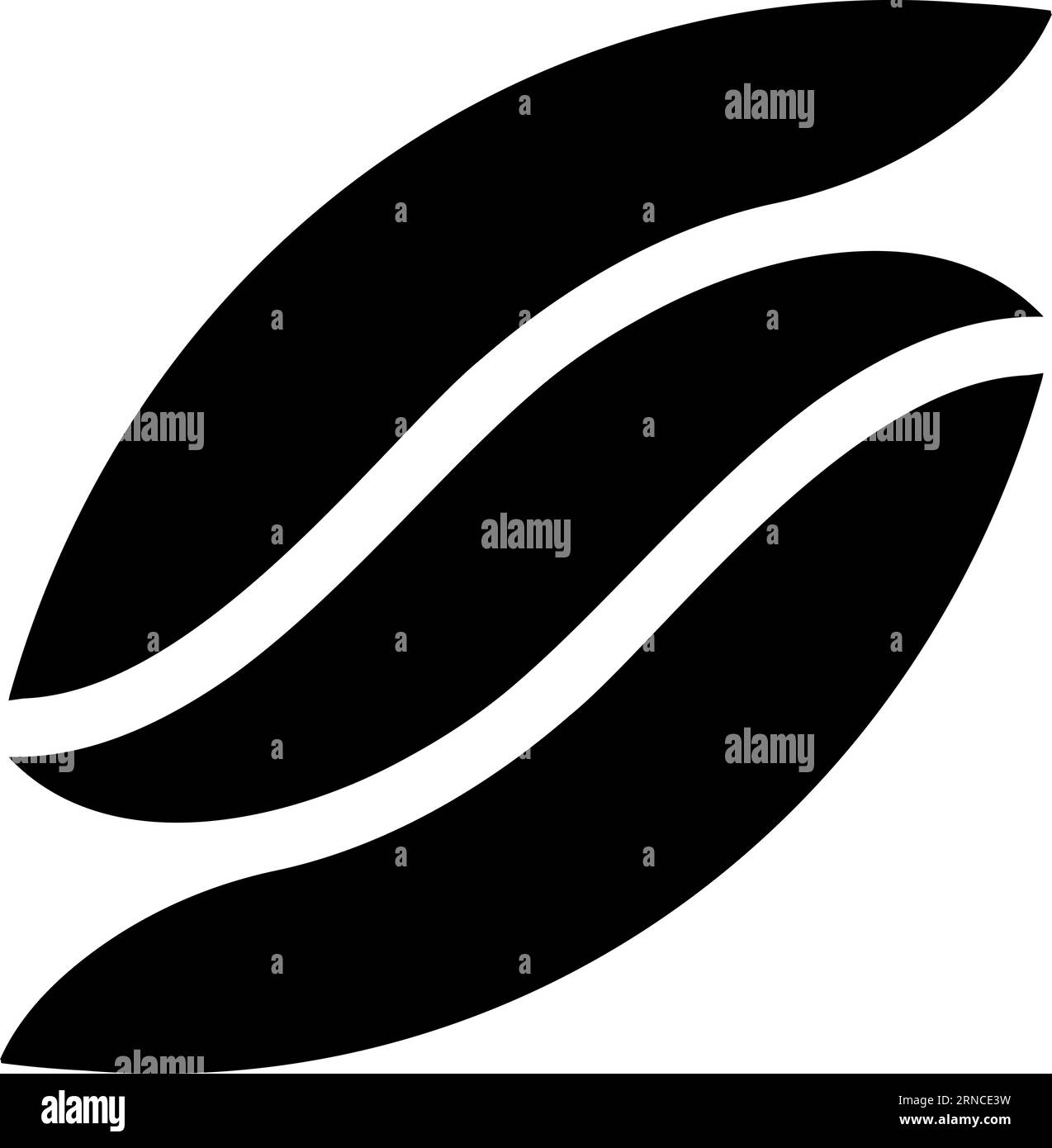 Das ovale Kaffeebohnen-Logo besteht aus drei eleganten, blattförmigen Streifen Stock Vektor