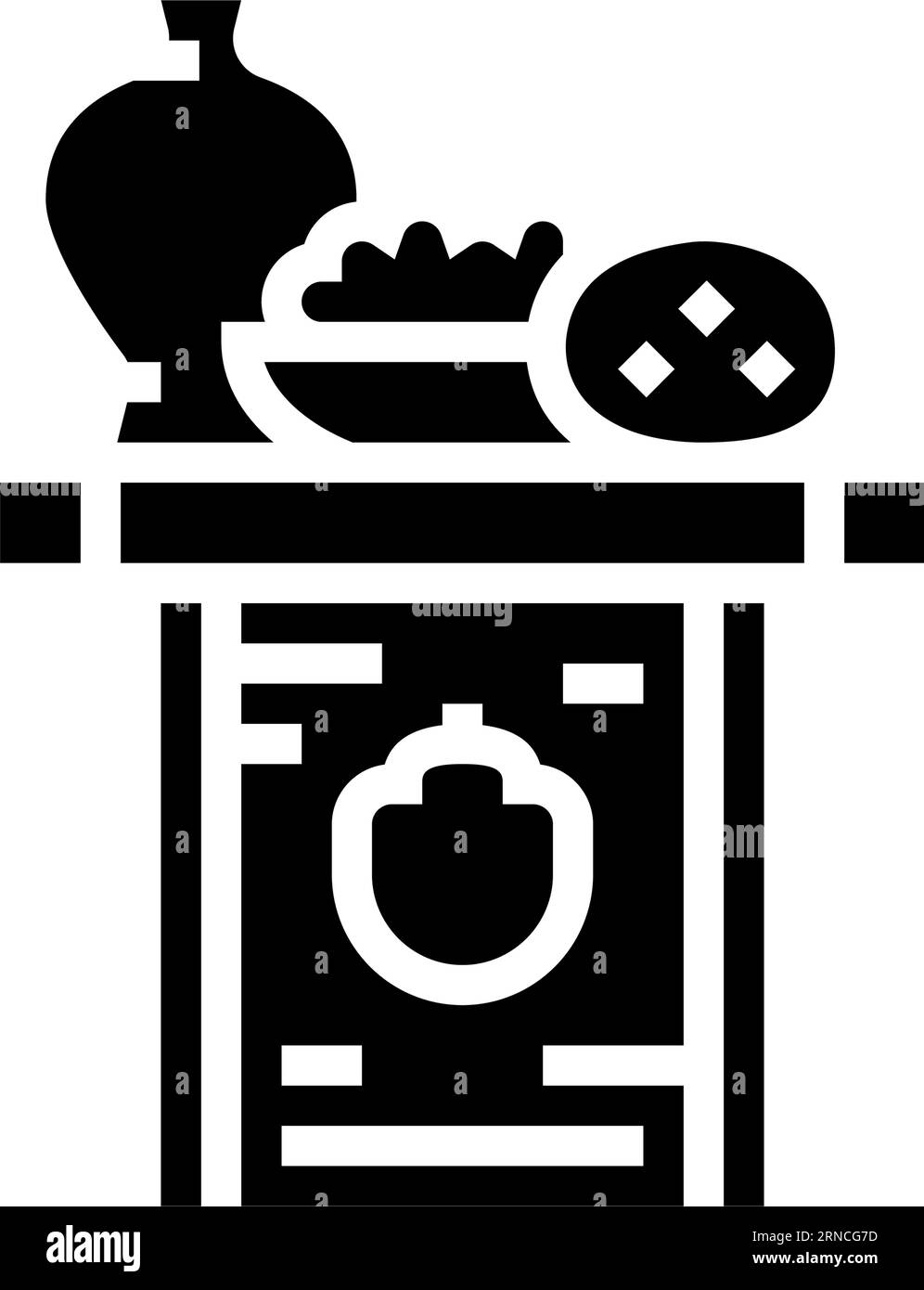 shinsen-Essen mit shintoismus-Glyphen-Ikonen-Vektor-Illustration Stock Vektor