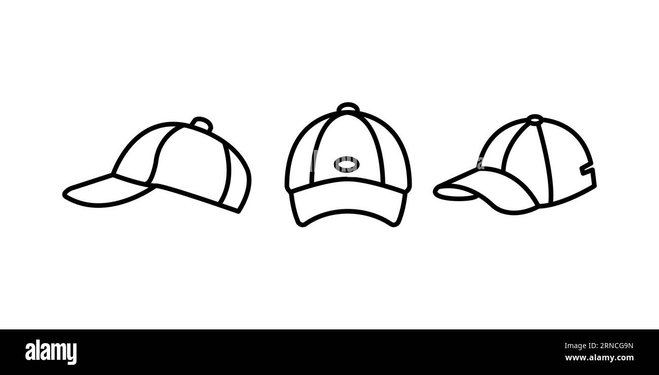 Einfaches Baseballcap-Vektor-Symbolset. Piktogramm für die Sport-Cap-Linie in ausgefülltem und konturiertem Stil. Stock Vektor