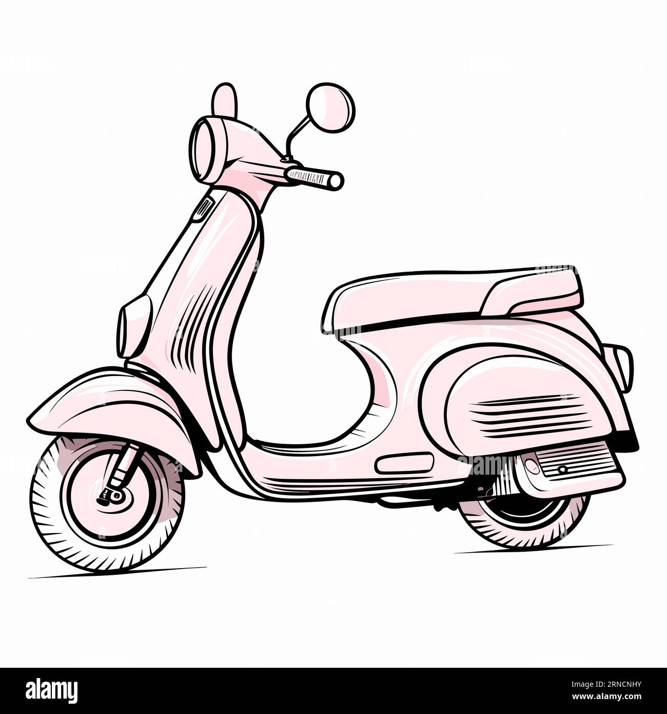 Ein rosafarbener Roller auf weißem Hintergrund, der gezeichnet wurde, im Stil von Trace Monotone, traditionelle, subtile Färbung, Cartoon Realismus Stock Vektor