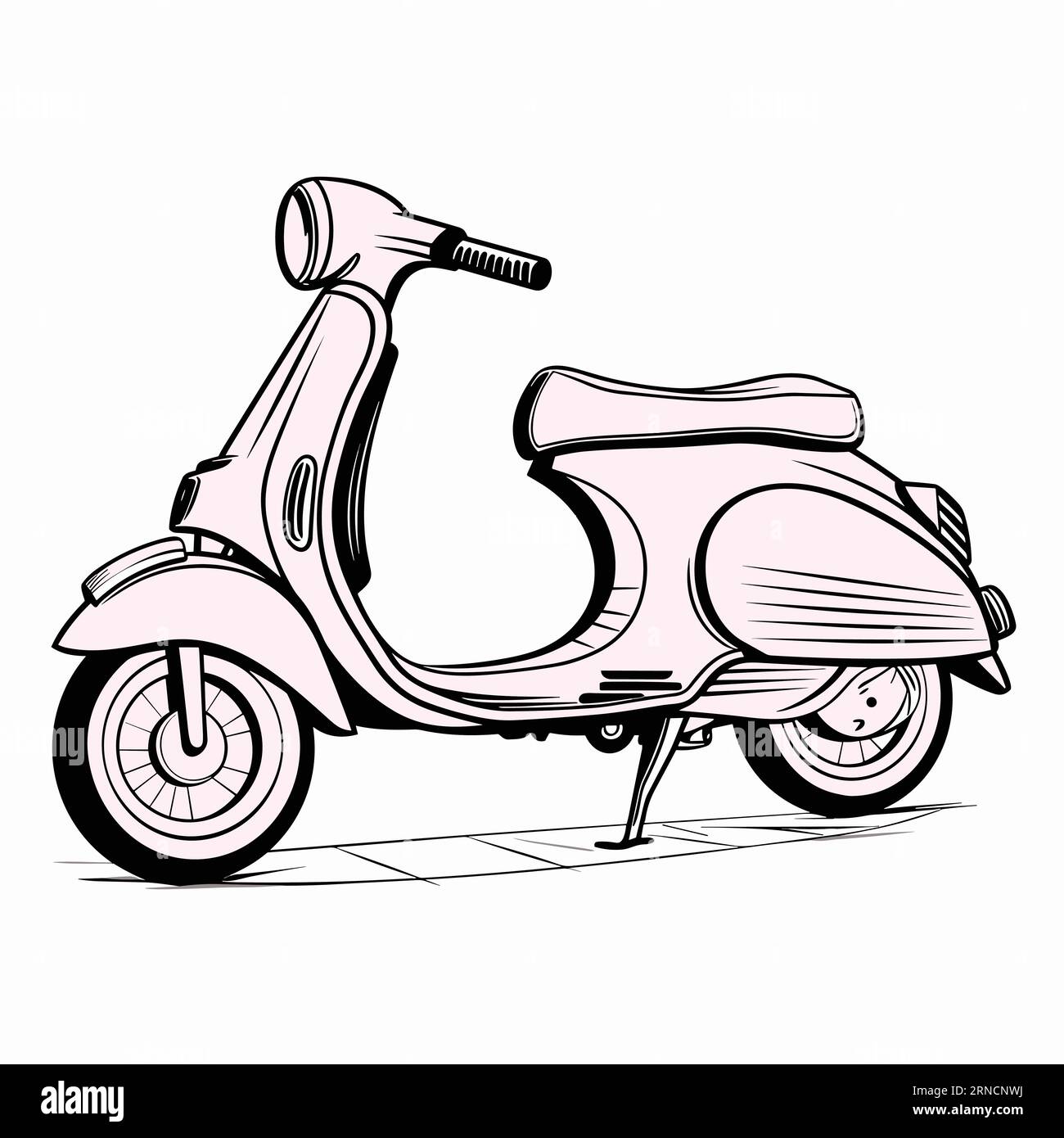 Skizze Des Pink Scooter Für Ihr Design Vektor Illustration, Im Stil Der Subtilen Farbharmonien, #Vfxfriday, Klassisch, Monochromatischer Realismus, Licht Stock Vektor