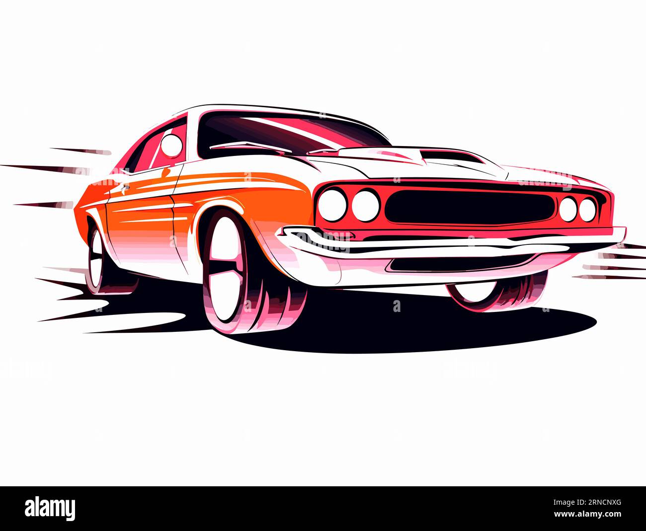 Ein Retro-Auto auf weißem Hintergrund, im Stil von Bold Saturation Innovator, Light Crimson und Pink, elegante Farbtechniken Stock Vektor