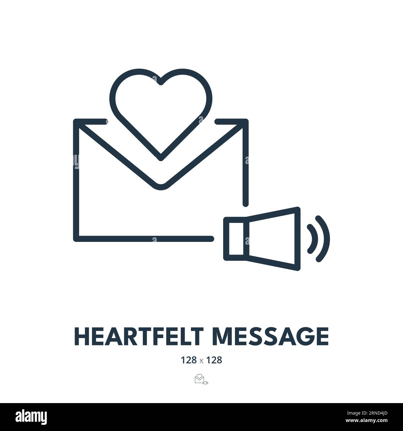 Symbol "Heartfelt Message". Liebe, Brief, Herz. Bearbeitbare Kontur. Symbol „Einfacher Vektor“ Stock Vektor