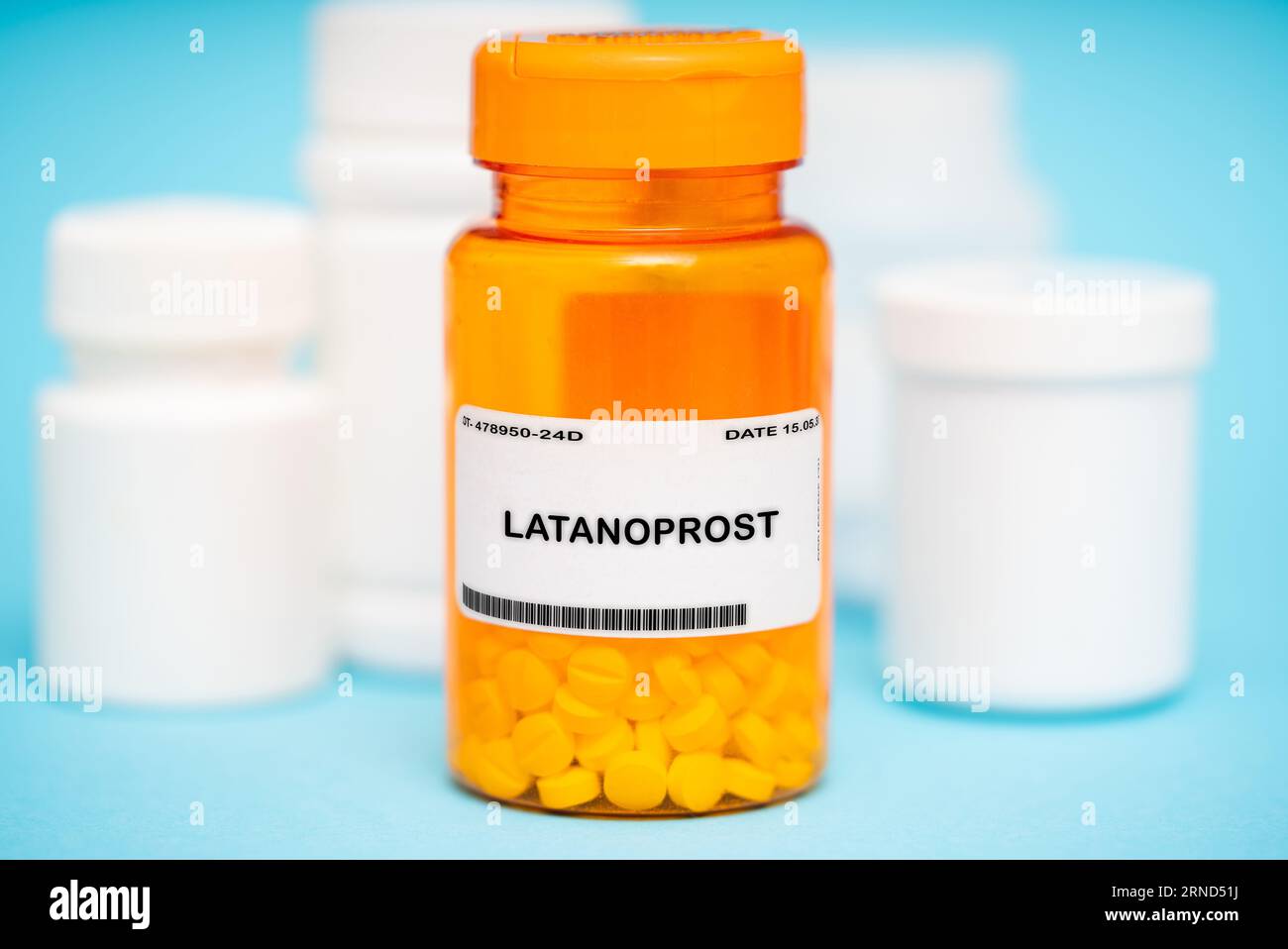 Latanoprost ist ein Medikament zur Behandlung von Glaukom und okulärer Hypertonie. Es ist in Form von Augentropfen erhältlich. Die Dosisform und die Stärke Stockfoto