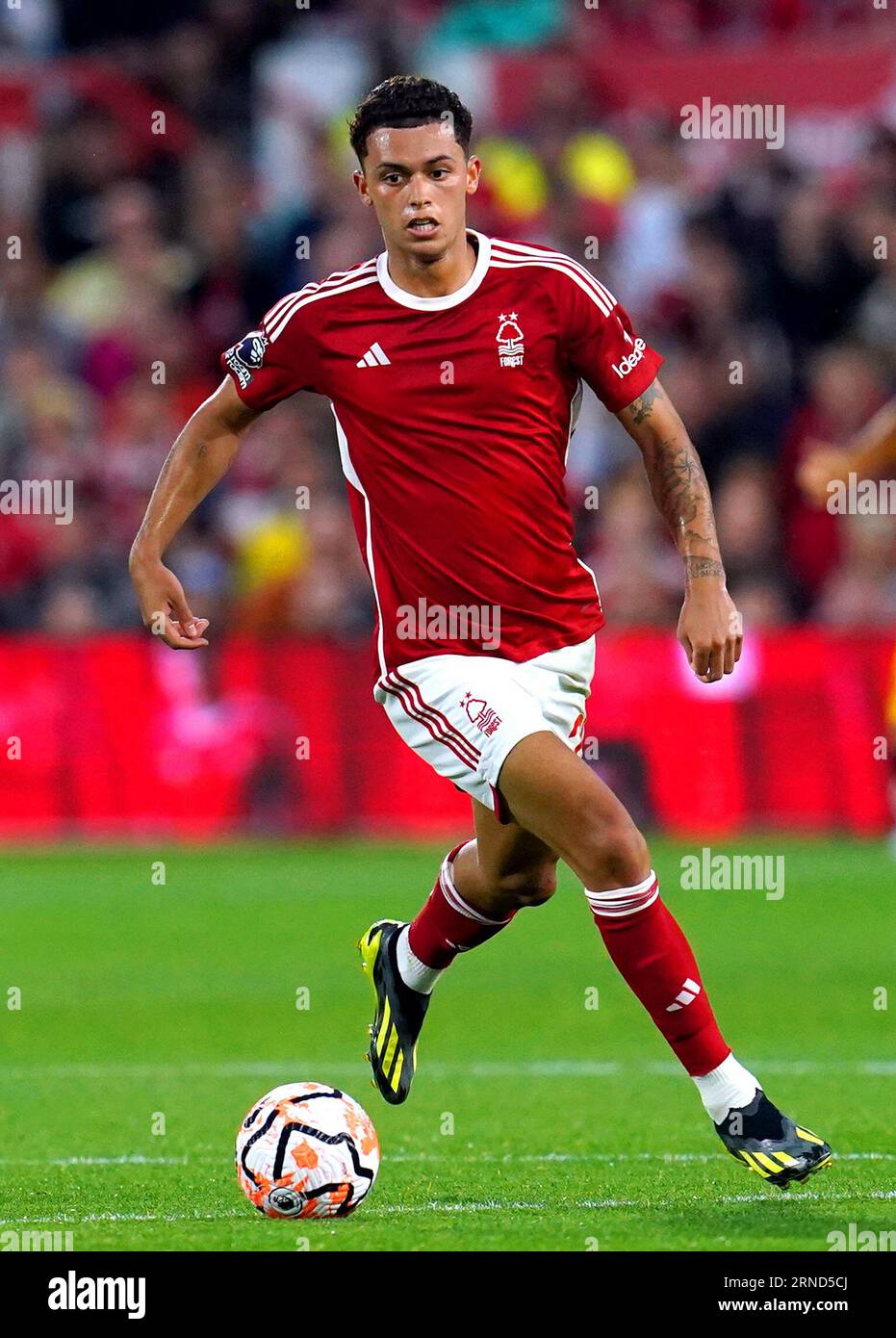 Aktenfoto vom 18.08.2023 von Brennan Johnson in Nottingham Forest. Tottenham-Chef Ange Postecoglou blieb trotz der Gespräche mit Nottingham Forest über die Unterzeichnung von Brennan Johnson in Bezug auf Transfers eng verschlossen. Ausgabedatum: Freitag, 1. September 2023. Stockfoto