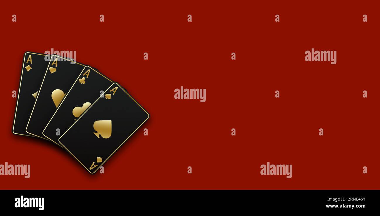 Hintergrund des Red Poker- oder Casino-Tisches. Eine Hand mit Spielkarten, bestehend aus Spak, Diamanten, Schlägern, Herzen. Vektor-Illustration Casino von Stock Vektor