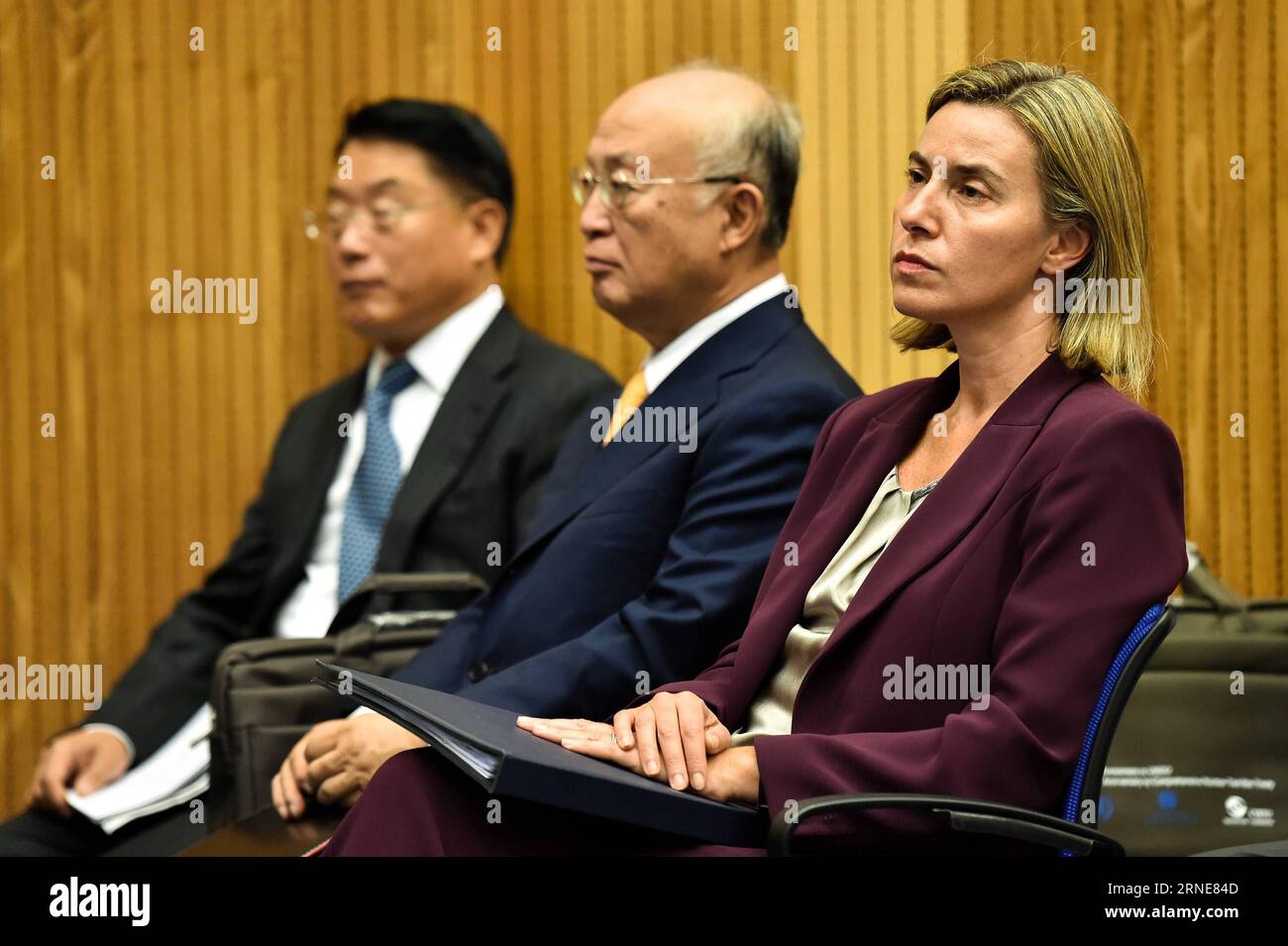 (160613) -- WIEN, 13. Juni 2016 -- (R-L) außenpolitische Leiterin der Europäischen Union (EU) Federica Mogherini, Yukiya Amano, Generaldirektor der Internationalen Atomenergie-Organisation (IAEO), und Li Yong, Generaldirektor der Organisation der Vereinten Nationen für industrielle Entwicklung (UNIDO), nehmen am 20-jährigen Bestehen des Vertrags über das umfassende Verbot von Nuklearversuchen (CTBT) am 13. Juni 2016 in Wien, Österreich, Teil. ) ÖSTERREICH-WIEN-NUKLEARE ABRÜSTUNG-JAHRESTAG QianxYi PUBLICATIONxNOTxINxCHN 160613 Wien 13. Juni 2016 r an l EU-außenpolitische Leiterin Federica Mogherini International Stockfoto