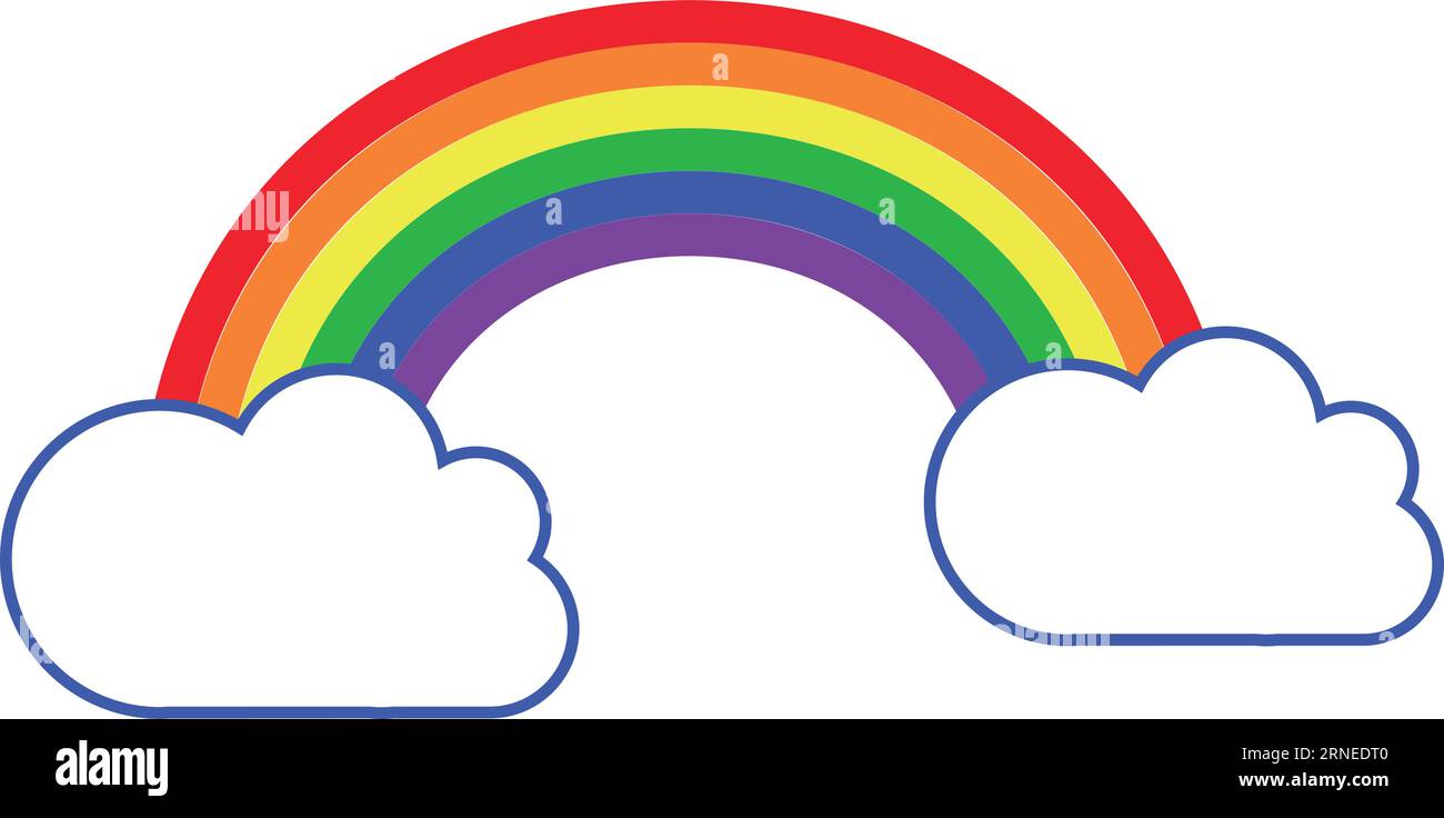 Runder Regenbogen im Wolkenhimmel. Symbol für Ruhe und Frieden Stock Vektor