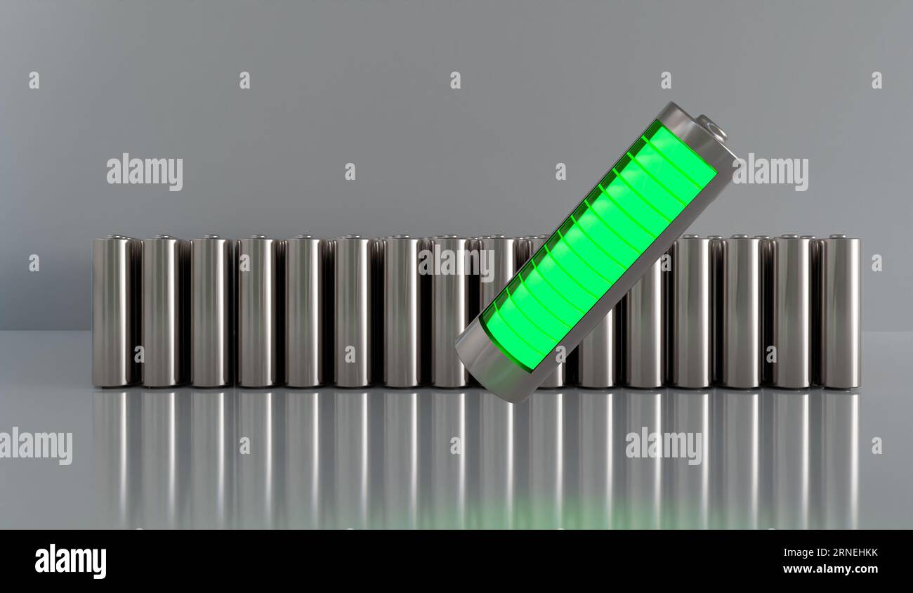 Lithium-Ionen-Akkus mit Innendesign, 3D-Darstellung Stockfoto