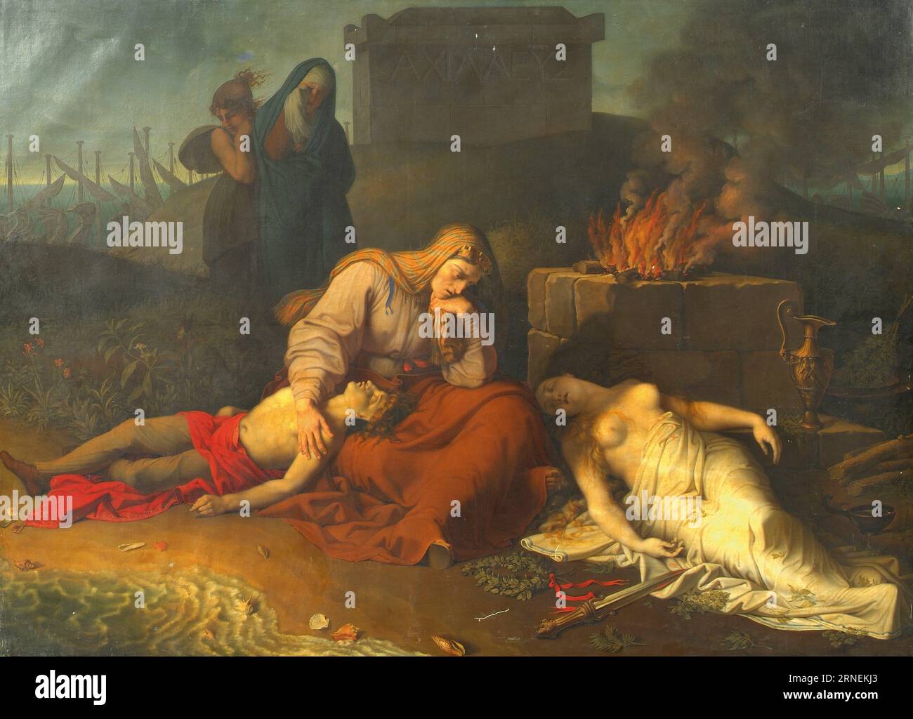 Hecabe mit den Leichnamen ihrer Kinder Polyxena und Polydoros am Grab des Achill 1809 von Karl Russ Stockfoto