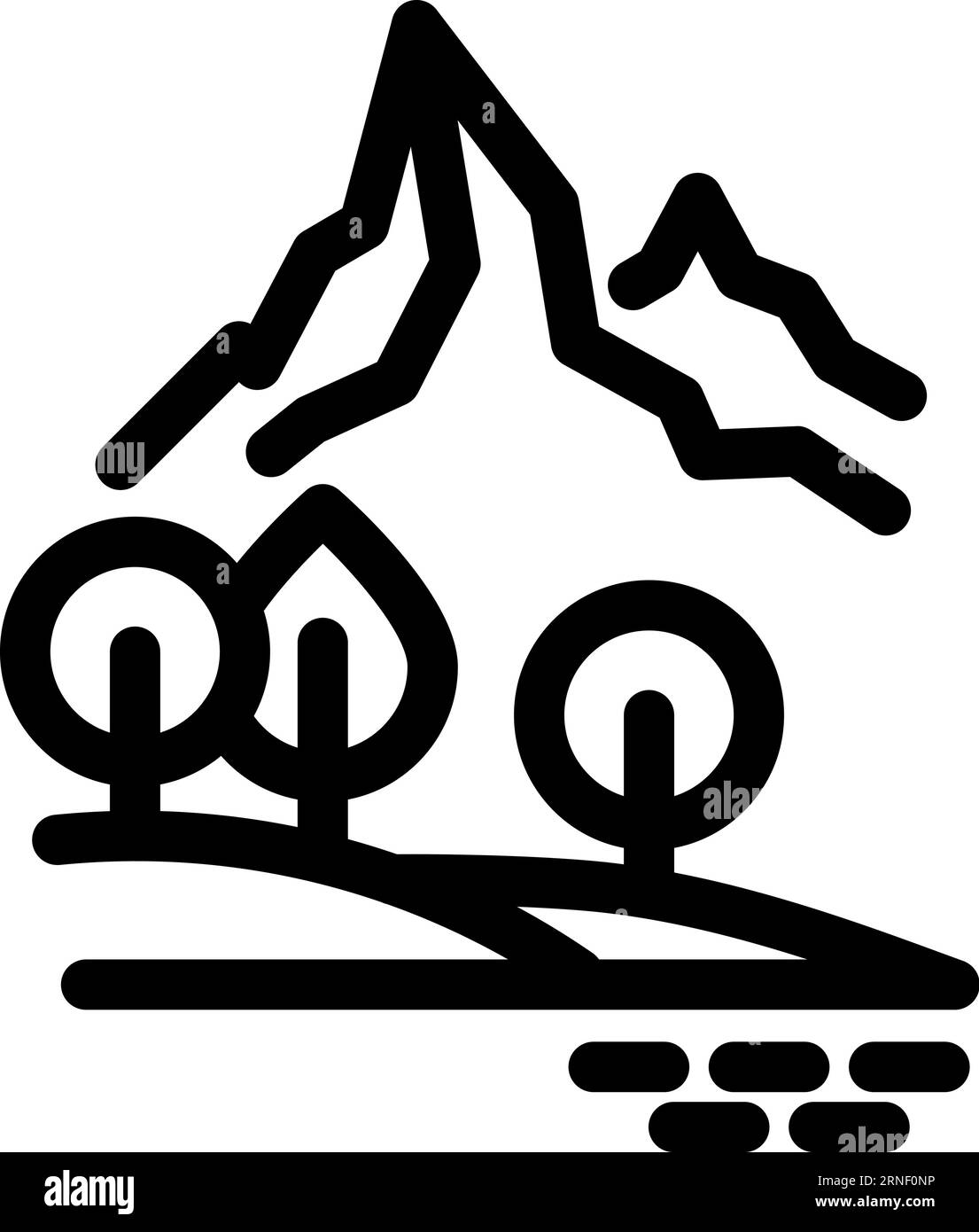 Lineares Symbol für die Bergwelt. Tourismusreisesymbol Stock Vektor