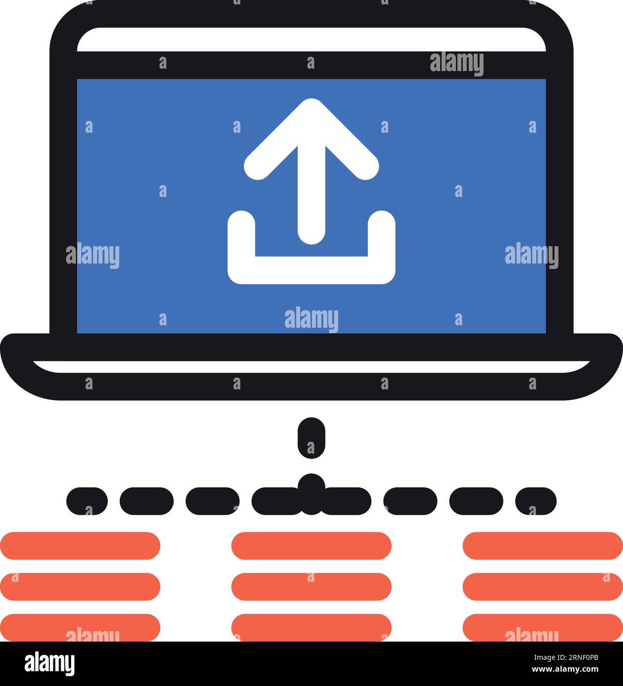 Laptop mit Datenspeichern verbunden. Symbol für Farbarchiv Stock Vektor
