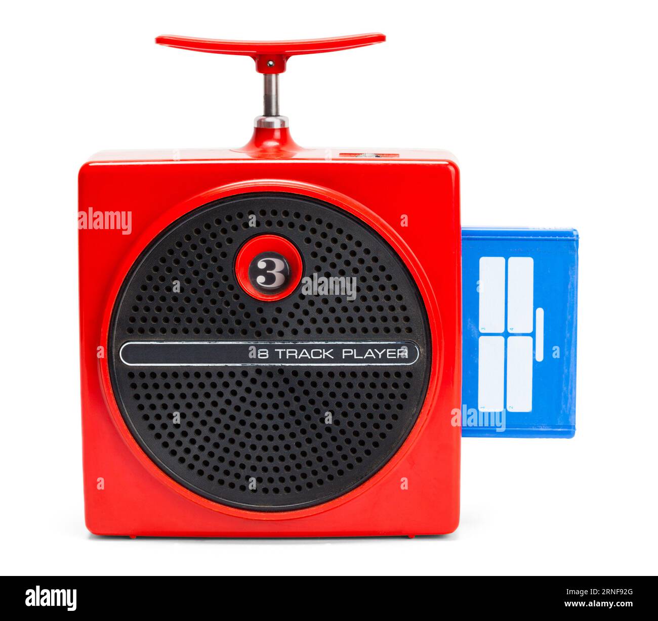 8-Track-Kassettenspieler, ausgeschnitten auf weiß. Stockfoto