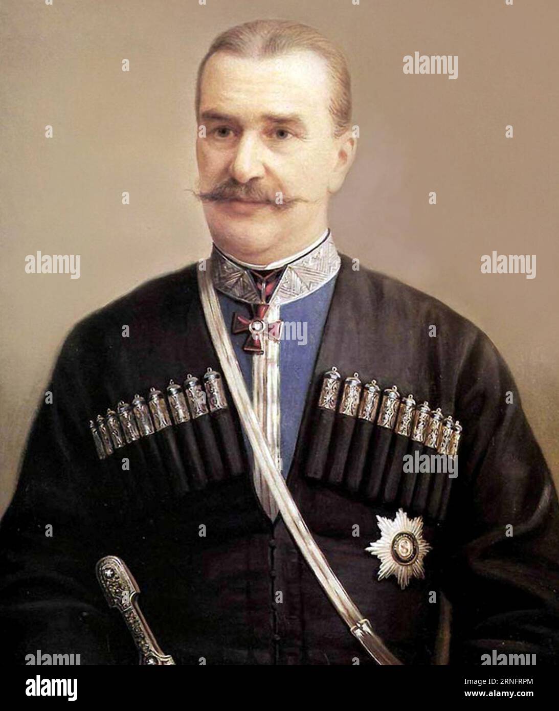 Porträt von V.A. Volotsky, dem pensionierten General der Terek-Kosaken-Armee 1897 von Ivan Tyurin Stockfoto