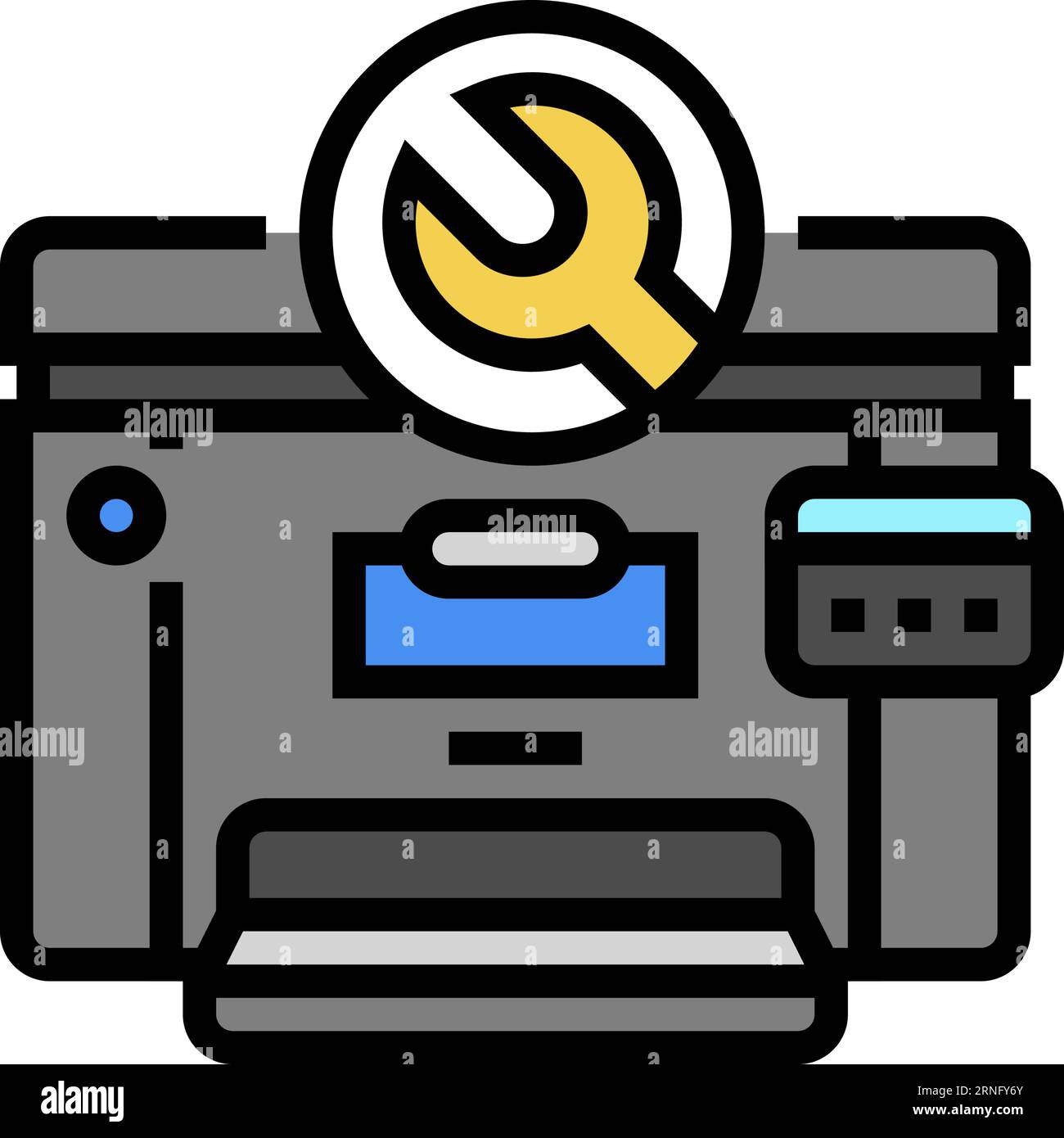 Vektor-Illustration des Druckerreparaturcomputers für Farbsymbole Stock Vektor