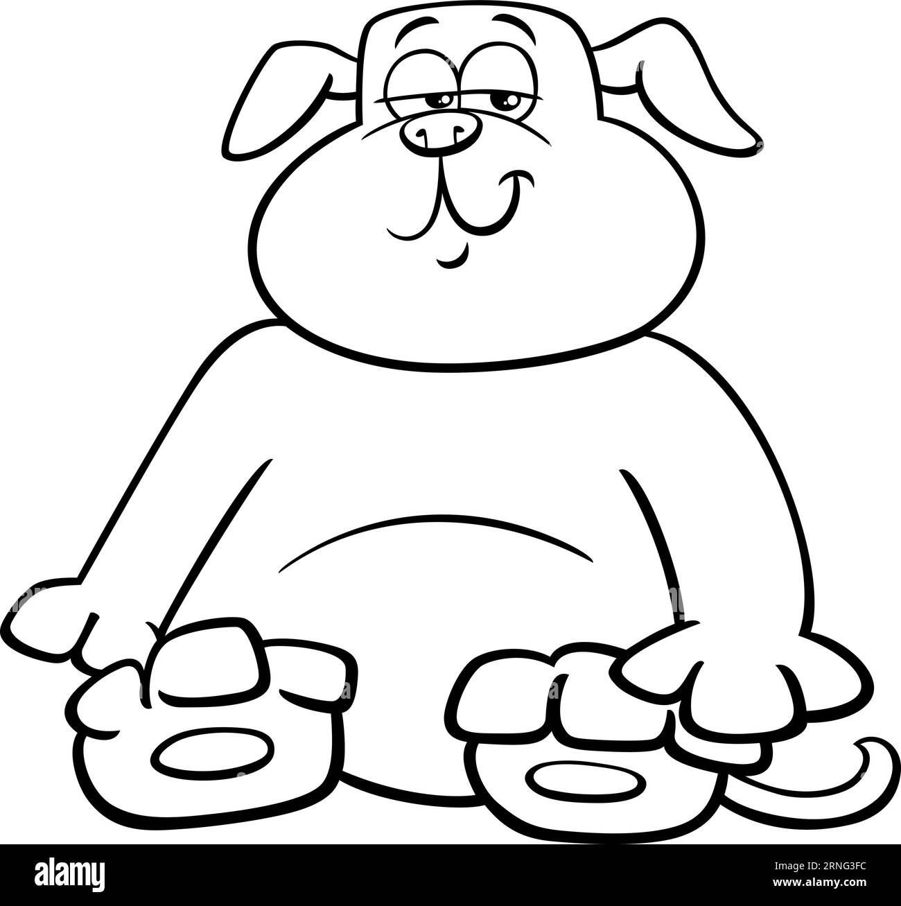 Schwarz-weiß-Karikaturillustration der lustigen, sitzenden braunen Hund- oder Welpencomic-Tier-Charaktermalseite Stock Vektor