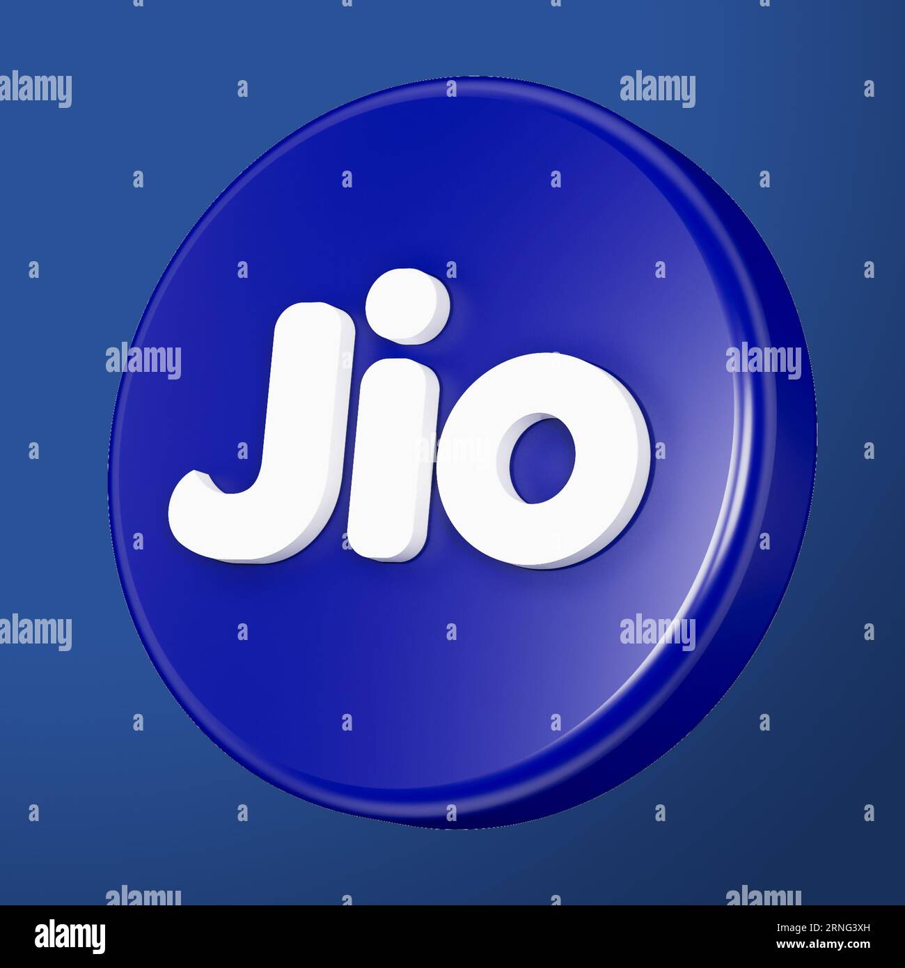 September 2023. Das Reliance Jio Infocomm Limited Logo, Jio, ist ein indischer Mobilfunkbetreiber. Blaues Logo 3D-Abbildung Stockfoto