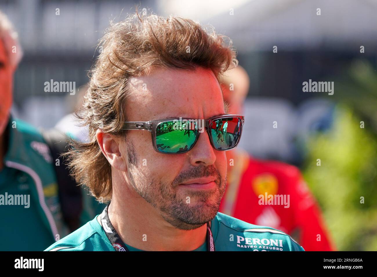 Fernando Alonso aus Spanien fuhr das Aston Martin Aramco Cognizant F1 Team AMR23 während des Formel 1 Pirelli Grand Prix 2023 am 1. September 2023 in Monza, Italien. Quelle: Luca Rossini/E-Mage/Alamy Live News Stockfoto