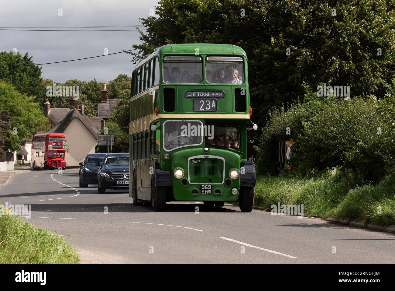 Imberbus 2023, klassischer Bus-Service am 19. August nach Imber Village und anderen Orten in der Salisbury Plain Wiltshire UK Stockfoto