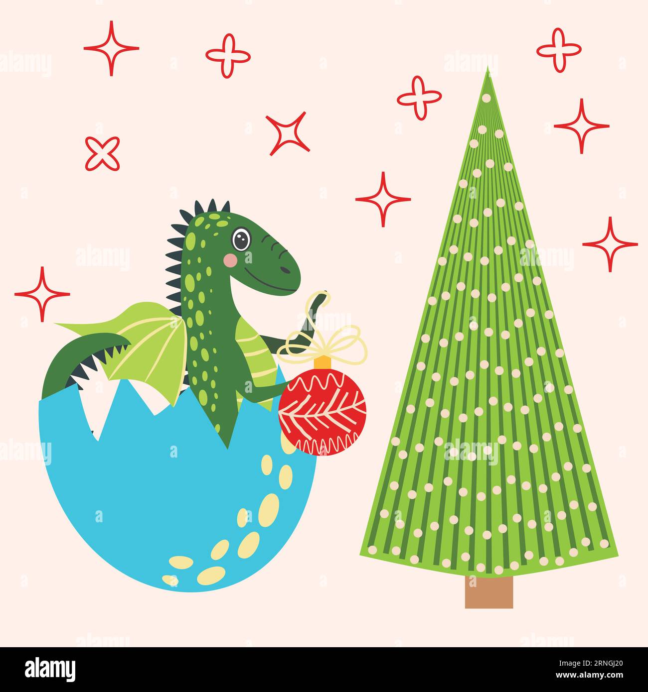Weihnachtskarte mit niedlichem Drachen. Jahr des Drachen 2024, China Stock Vektor