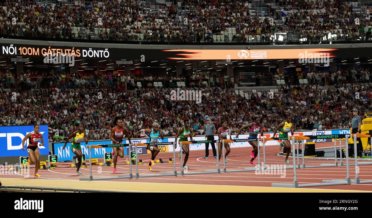 100m Frauen-Hürdenfinale am 6. Tag der Leichtathletik-Weltmeisterschaften Budapest am 24. August 2023. Foto: Gary Mitchell Stockfoto