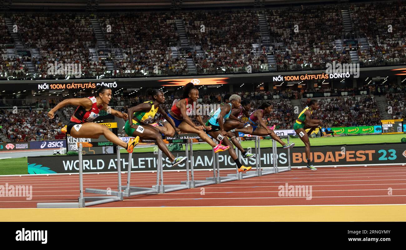 100m Frauen-Hürdenfinale am 6. Tag der Leichtathletik-Weltmeisterschaften Budapest am 24. August 2023. Foto: Gary Mitchell Stockfoto