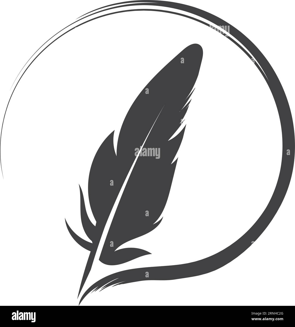 Rundes Logo des Quill Pen. Schwarzes Federsymbol Stock Vektor