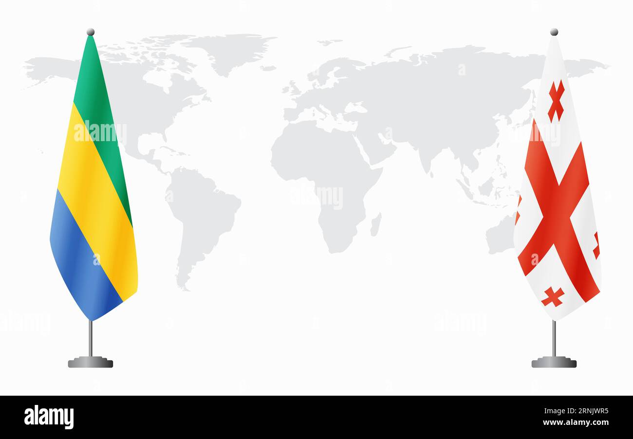 Gabun und Georgien Flaggen für offizielles Treffen vor dem Hintergrund der Weltkarte. Stock Vektor