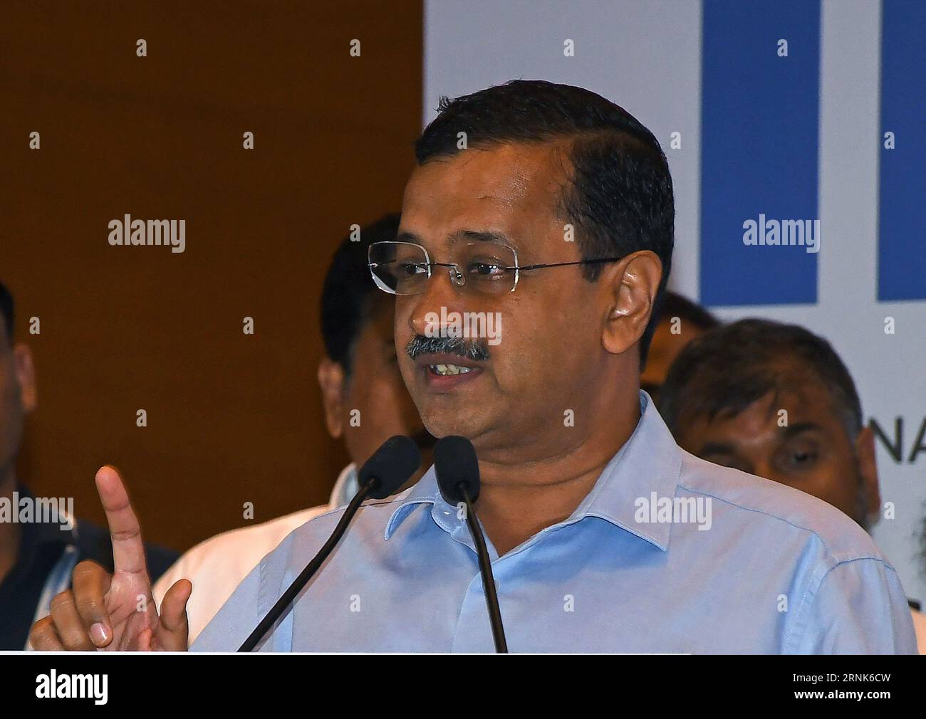 Mumbai, Indien. September 2023. Delhi-Ministerpräsident Arvind Kejriwal spricht während der Pressekonferenz der INDISCHEN Allianz in Mumbai. Die Pressekonferenz schloss mit einem Plan, die National Democratic Alliance (NDA) bei den bevorstehenden Wahlen in Lok Sabha im Jahr 2024 zu übernehmen. (Foto: Ashish Vaishnav/SOPA Images/SIPA USA) Credit: SIPA US/Alamy Live News Stockfoto
