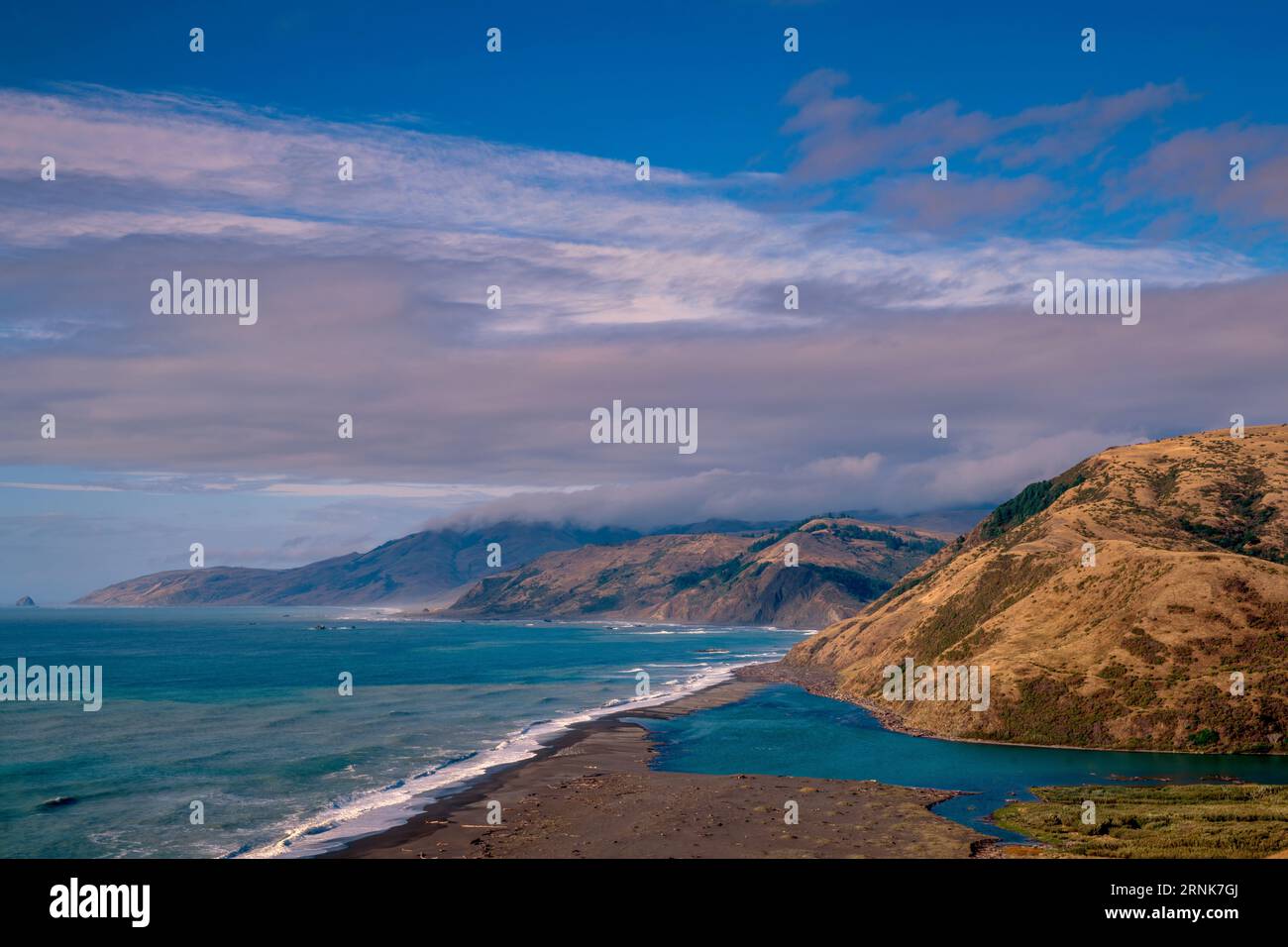 Mündung des Mattole River, Cape Mendocino, King Range National Conservation Area, Lost Coast, Humboldt County, Kalifornien Stockfoto