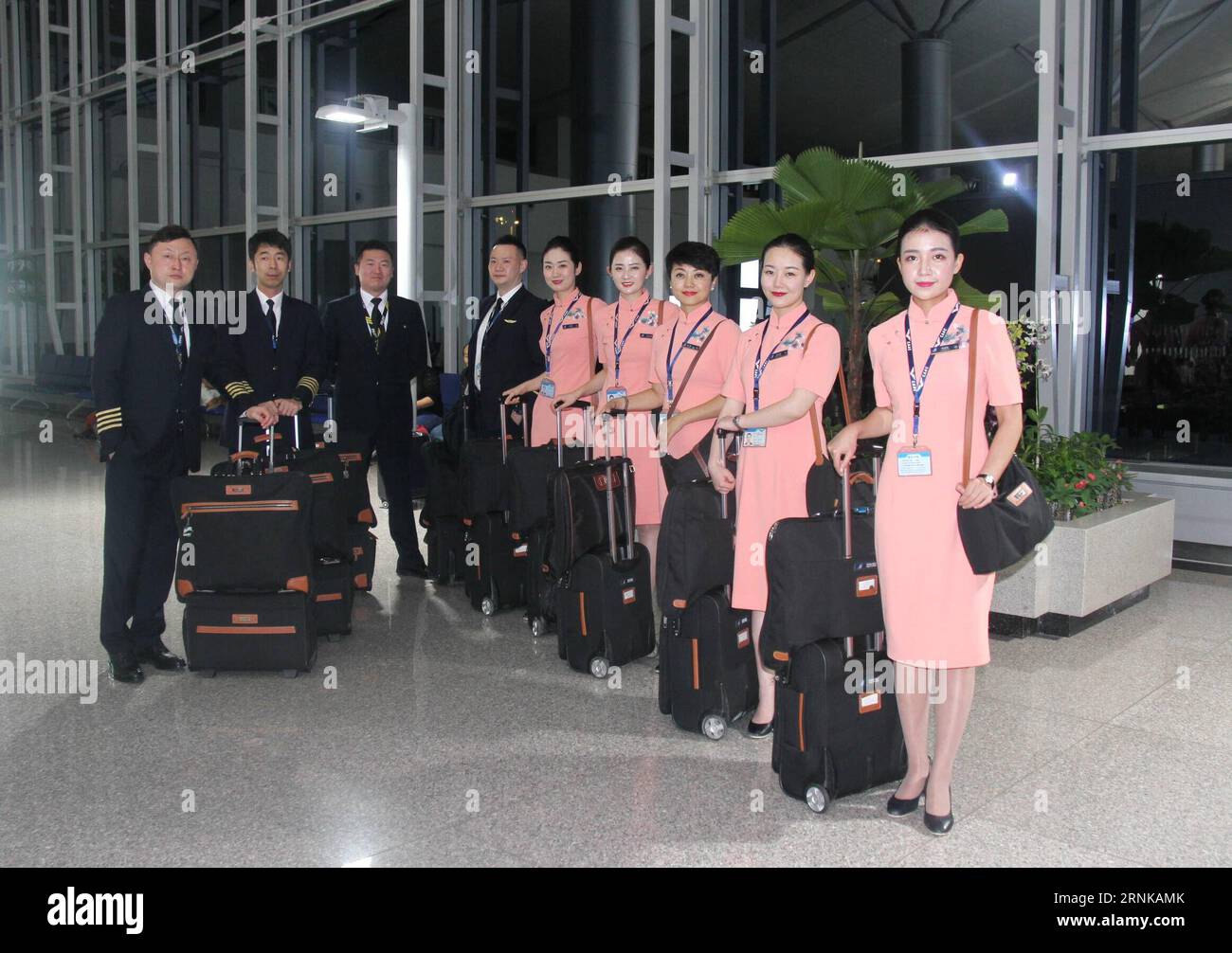 (170318) -- HO CHI MINH, 18. MÄRZ 2017 -- Crew-Mitglieder des ersten Fluges von Southern Airlines auf der neuen Flugroute von Ho Chi Minh City in Südvietnam nach Chinas Hauptstadt Peking posieren am 18. März 2017 für Fotos auf dem Tan Son Nhat International Airport in Ho Chi Minh City, Vietnam. China Southern Airlines startete am Freitag eine Flugroute zwischen Ho Chi Minh City und Peking. (gj) VIETNAM-HO CHI MINH-BEIJING-SOUTHERN AIRLINES LexYanna PUBLICATIONxNOTxINxCHN Ho Chi Minh 18. März 2017 Crewmitglieder des ersten Fluges der New Air Route der Southern Airlines von Ho Chi Minh City in Southern Stockfoto