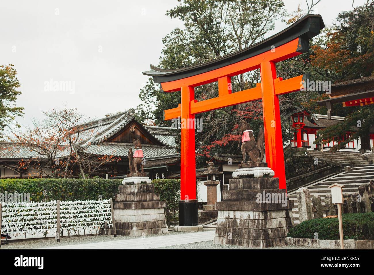 Torii rotes Holztor Japan traditionell in Shinto-Schreinen Tempeleingangssymbol des Übergangs vom Alltäglichen zum Heiligen Stockfoto