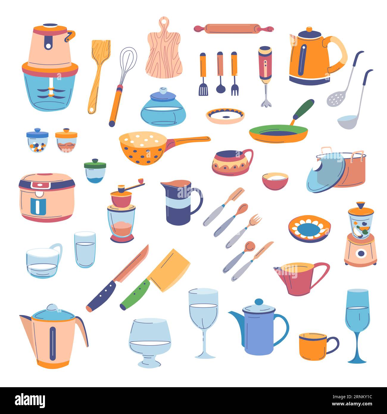 Kochen Geschirr und Besteck, Geräte-Set Stock Vektor