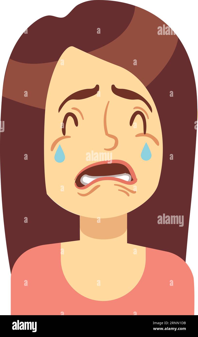 Weinendes Frauenporträt. Trauriger Charakter in Tränen. Emotionale Person Stock Vektor