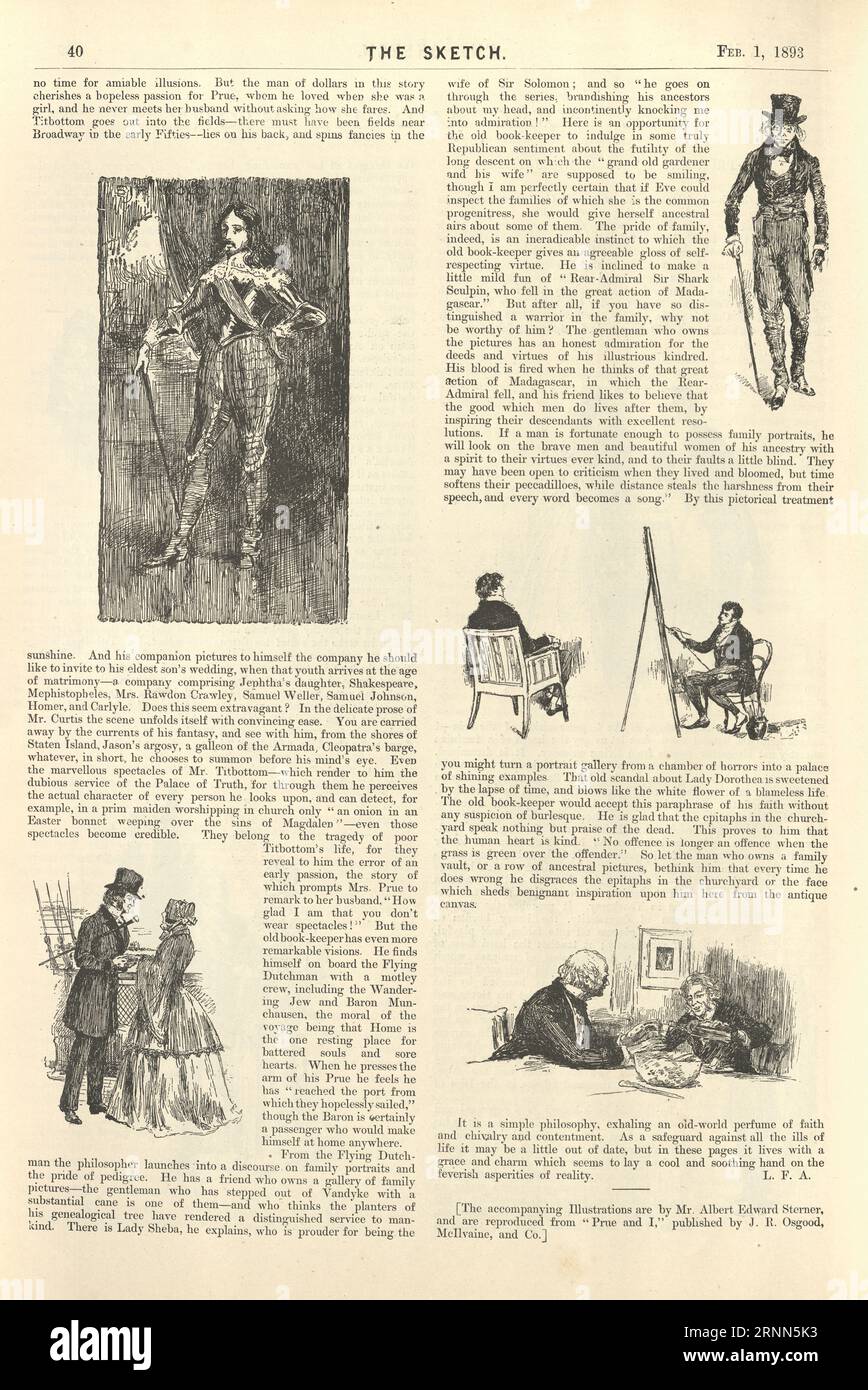 Alte Zeitschriftenrezension mit Illustrationen von Prue und I von George William Curtis, 19. Jahrhundert Stockfoto