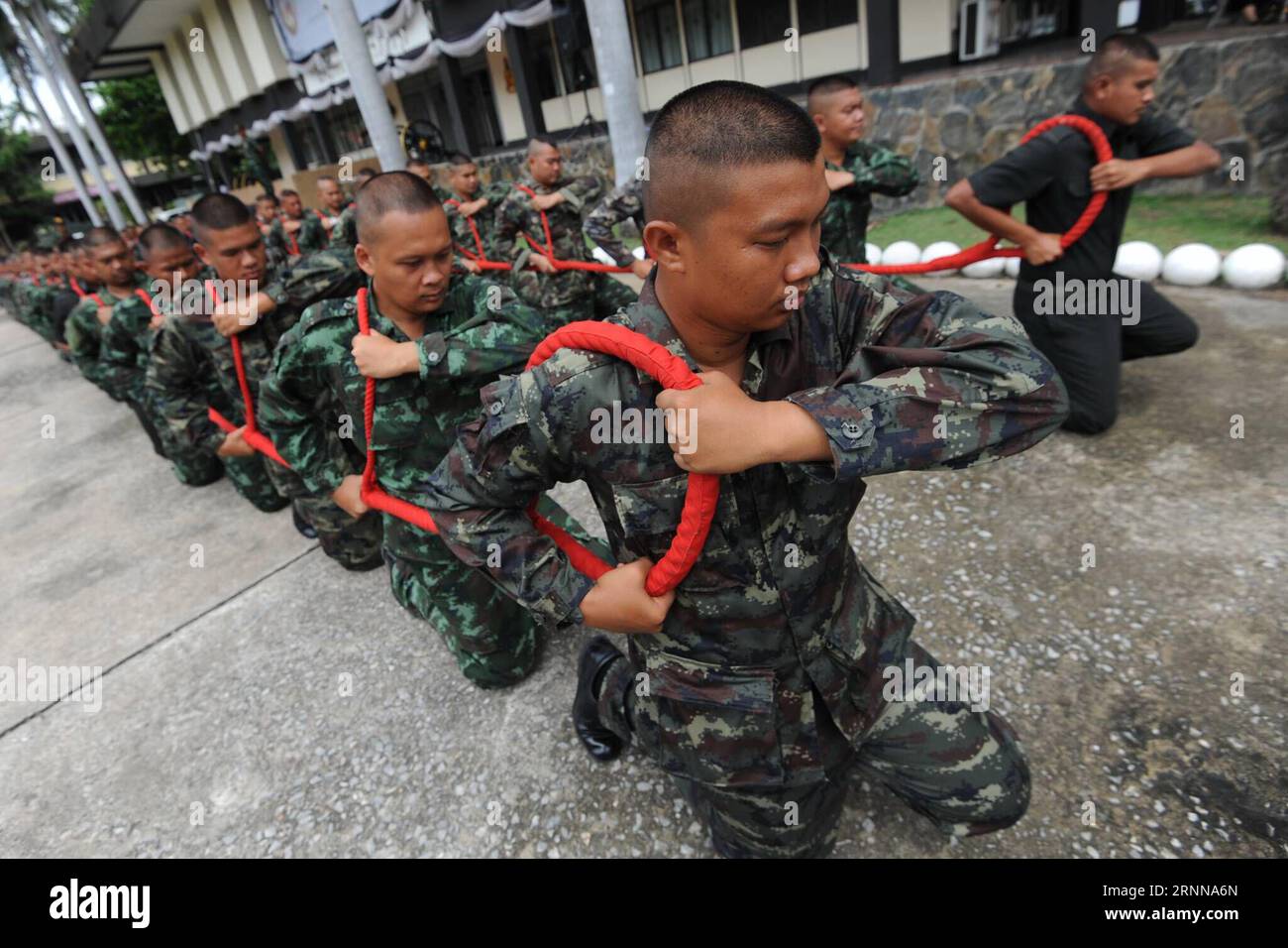 (170704) -- BANGKOK, 4. Juli 2017 -- Soldaten nehmen an einem Training Teil, um den königlichen Wagen zu ziehen, um sich auf die Beerdigung des verstorbenen Königs Bhumibol Adulyadej in Bangkok, Thailand, 4. Juli 2017 vorzubereiten. ) (Jmmn) THAILAND-BANGKOK-LATE KING S BEGRÄBNISVORBEREITUNGEN RachenxSageamsak PUBLICATIONxNOTxINxCHN Bangkok 4. Juli 2017 Soldaten nehmen an einem Training Teil, um den Royal Chariot zu ziehen, um sich auf die Beerdigung des verstorbenen Königs Bhumibol Adulyadej S in Bangkok Thai Country 4. Juli 2017 jmmn Thai Country Bangkok Late King S Begräbnis Stockfoto