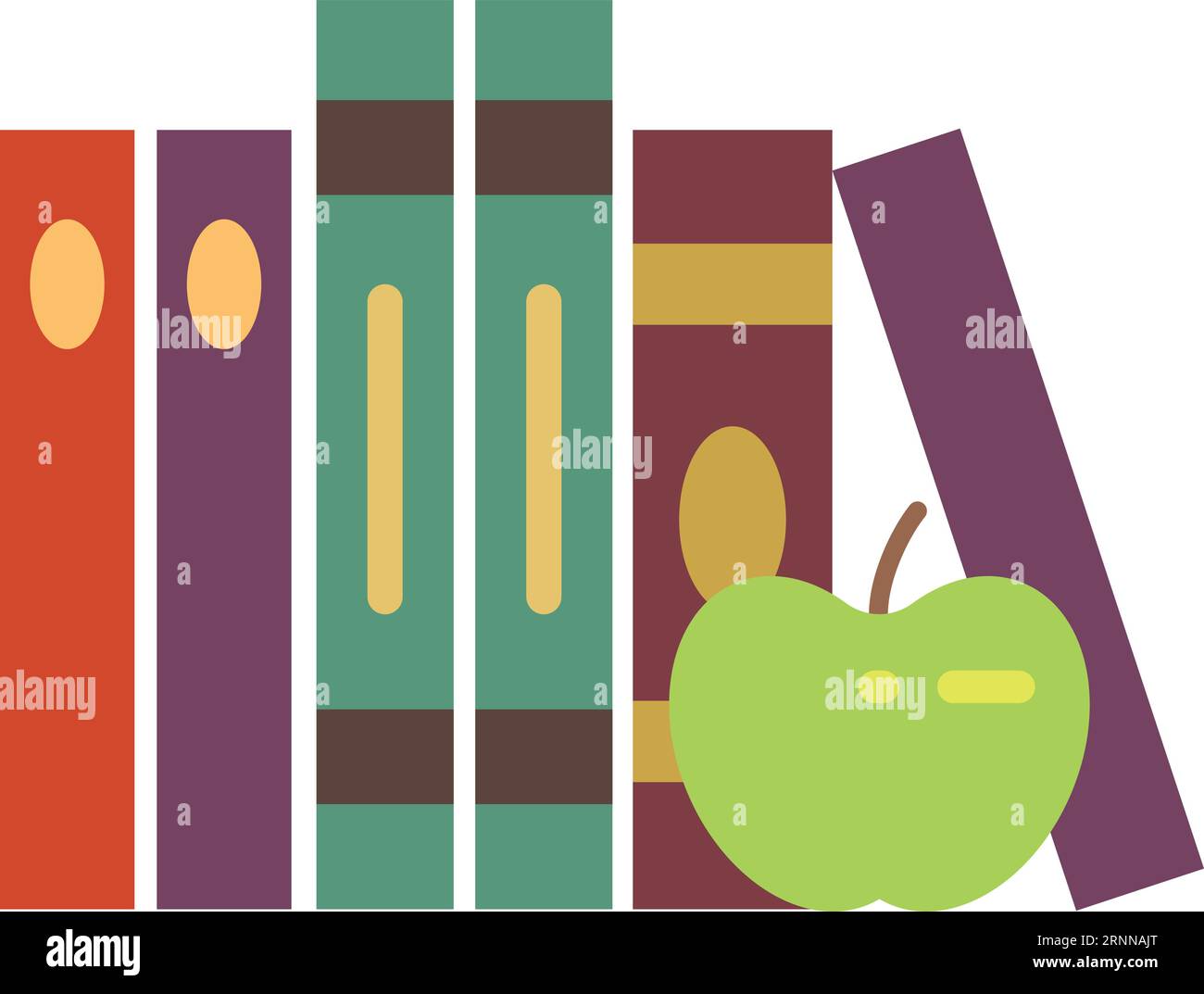 Buchregal mit grünem Apfel. Flaches Ausbildungssymbol Stock Vektor