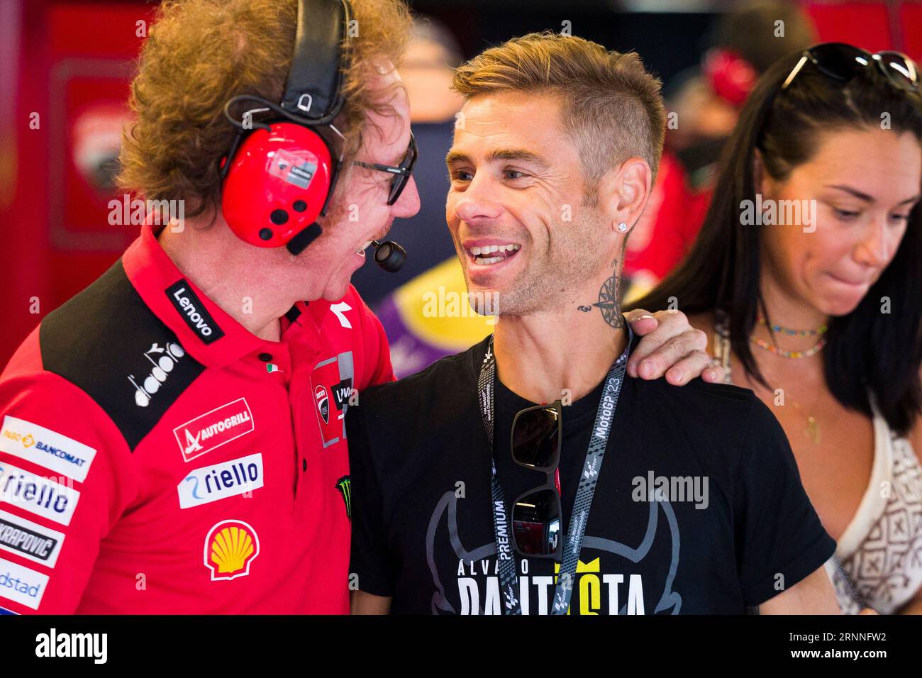 Circuit de Barcelona, Barcelona, Katalonien, Spanien. September 2023. 2023 MotoGP von Catalunya Qualifying Day: der spanische Fahrer Alvaro Bautista vom Ducati World Superbikes Team Aruba.it besucht das Fahrerlager der MotoGP Credit: Action Plus Sports/Alamy Live News Stockfoto